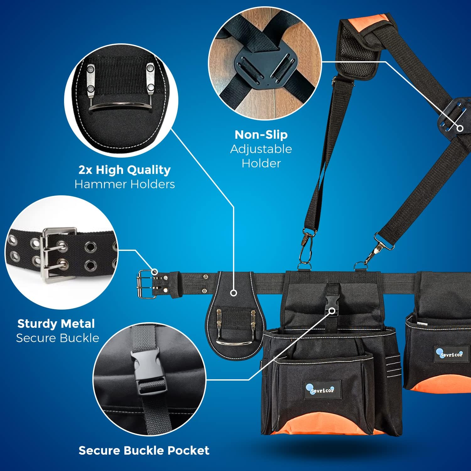 Tool Belt for Men with Suspenders Non-Fall Over shoulder,Premium Carpenters tool pouch belt - - 
