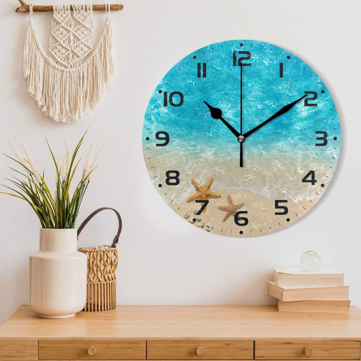 Amazon.co.jp: MiaoLD 掛け時計 置き時計 サイレント 連続秒針 海 砂浜