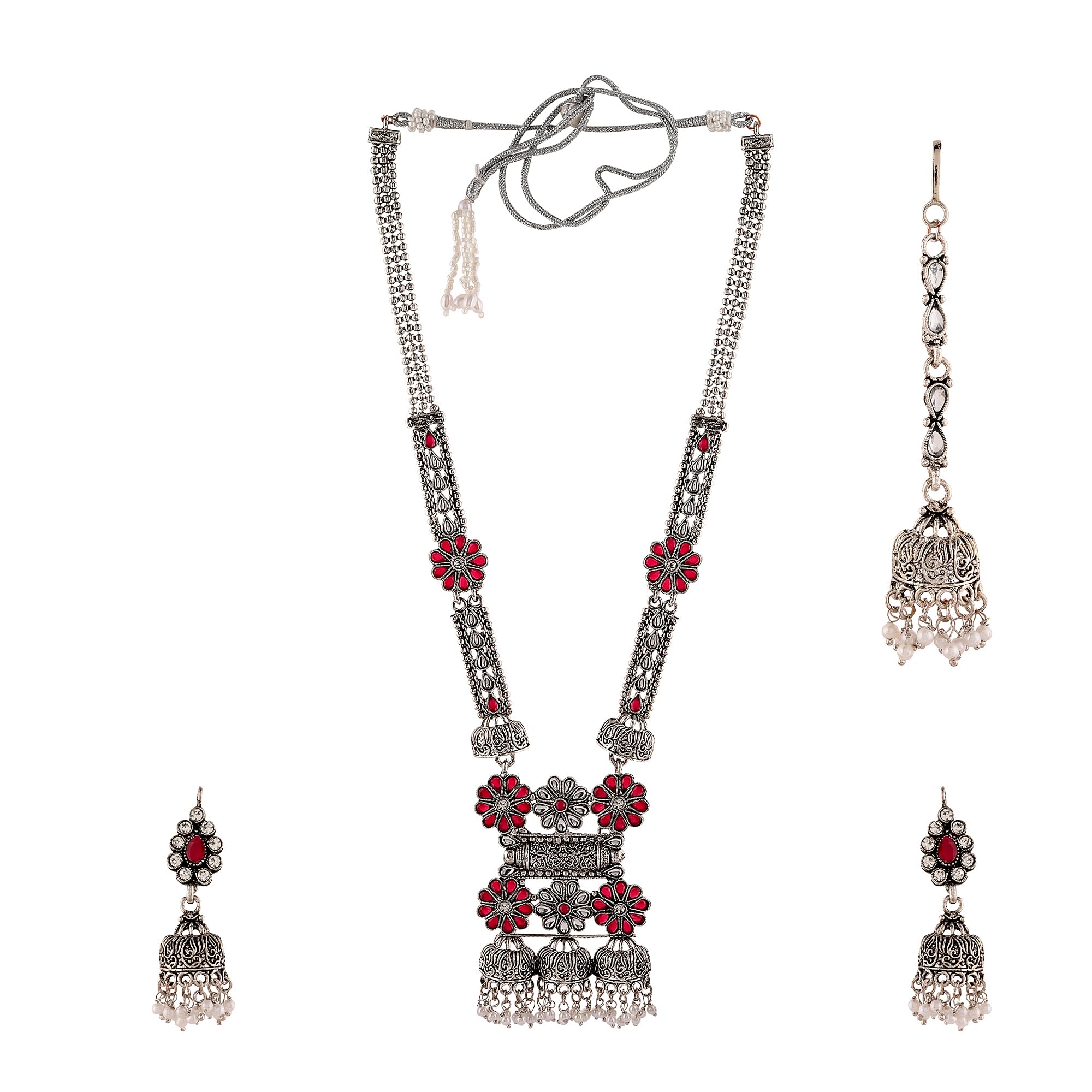 Mansiyaorange Necklace German Silver Oxidised red Color Kempu Stone Long Rani Haar For Women (B0D5WD6QZ4) Amazon Price History, Amazon Price Tracker