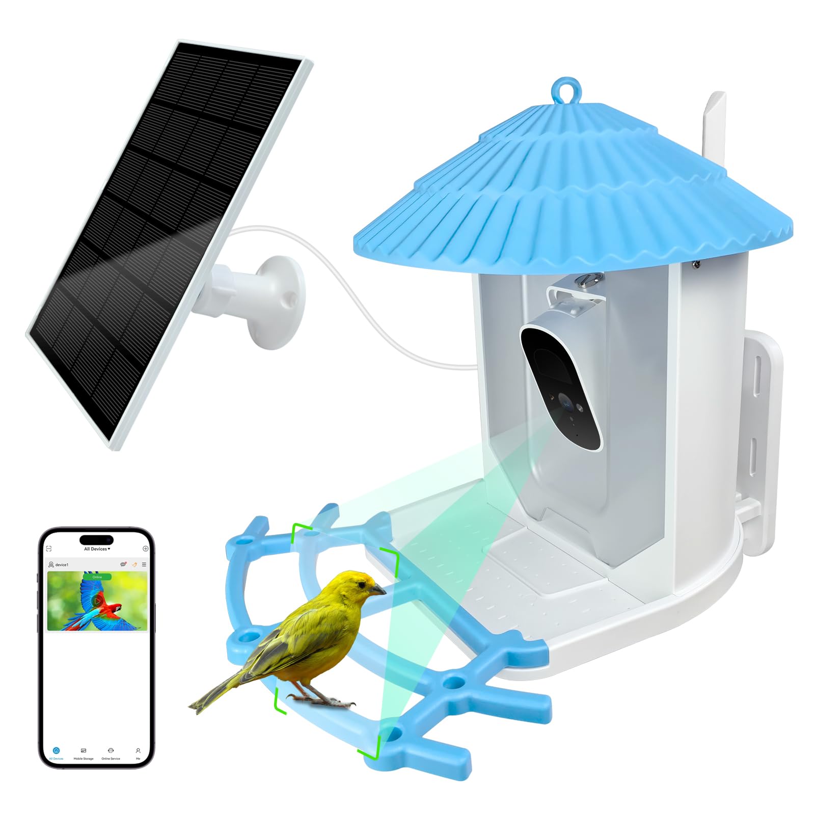 Bird Feeder with Camera Solar Powered, Smart Bird Feeder for Outdoors 4MP, AI Intelligent Recognition Birds Spieces, Auto Capture Bird Videos, Cloud & SD Card Storage for Bird Lover