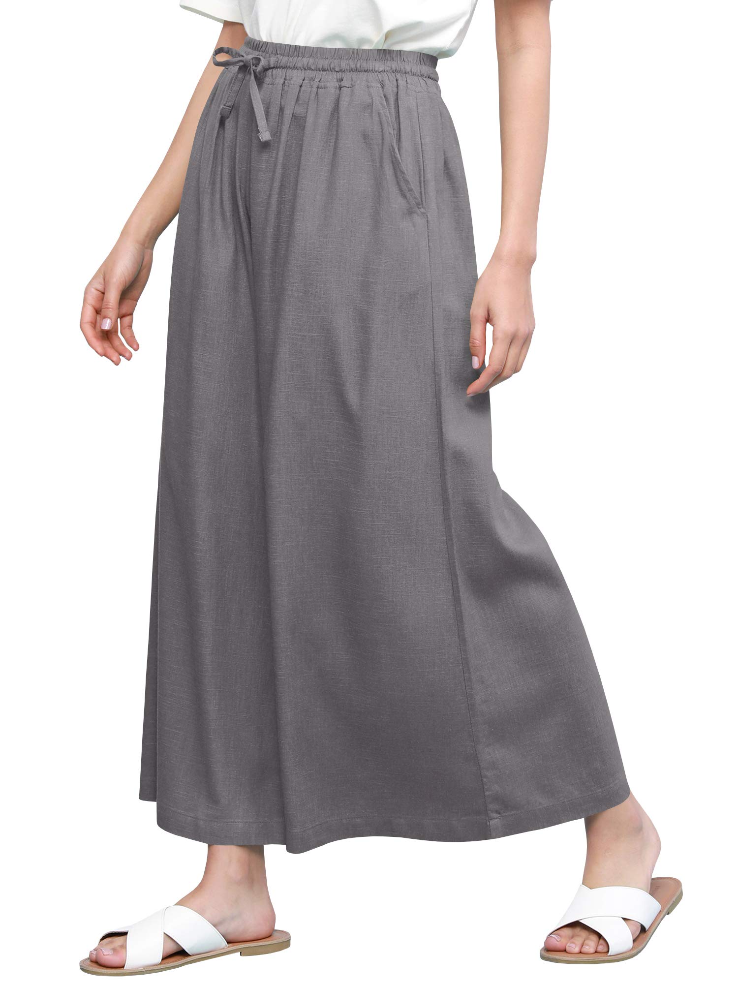 Lock and Love Womens Washed Linen Casual Loose Wide Leg Pants Pocket Pant with Draw String