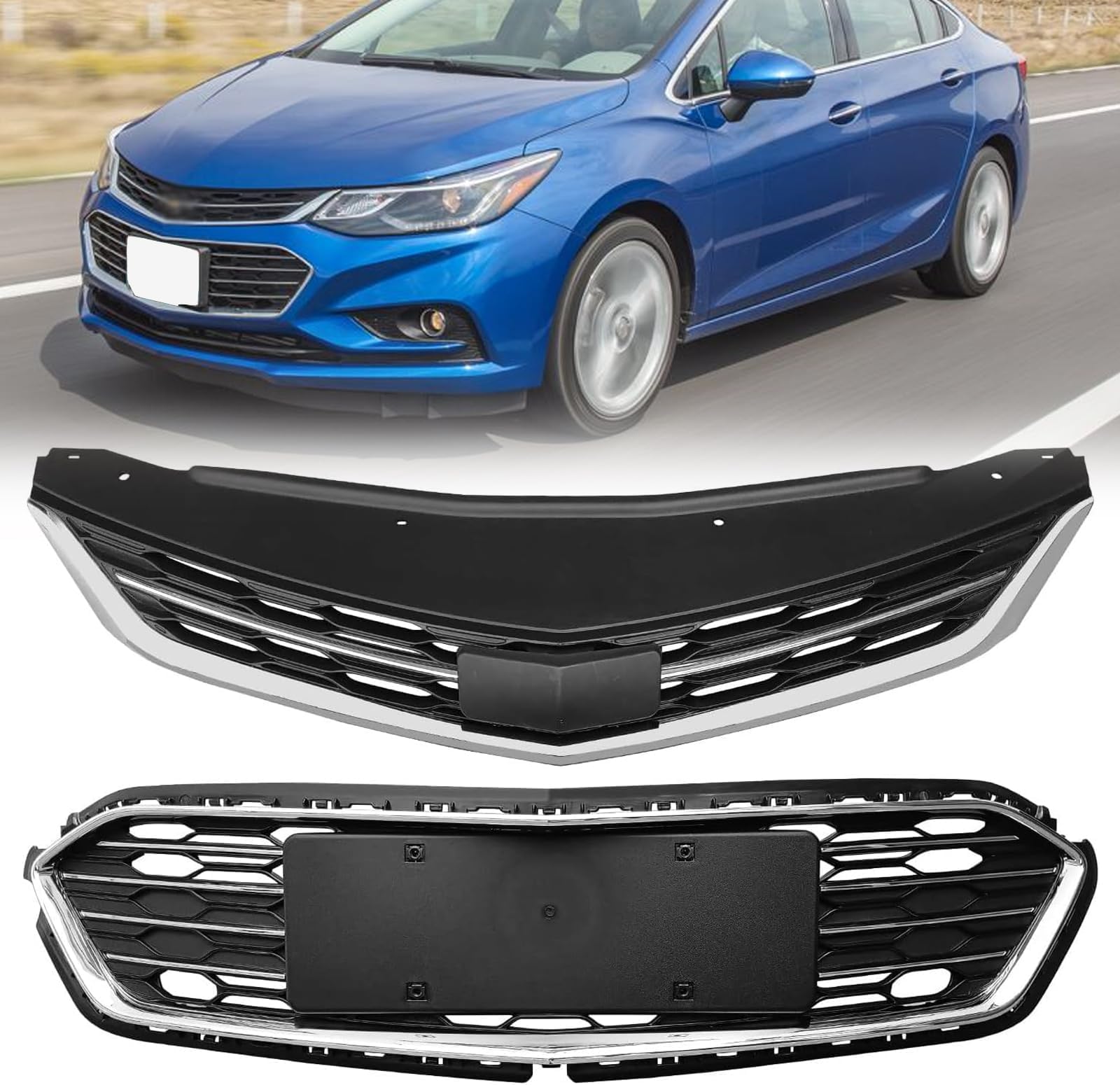 Front Bumper Upper Lower Grille Compatible For Chevy Cruze Mesh Grill 2016 2017 2018
