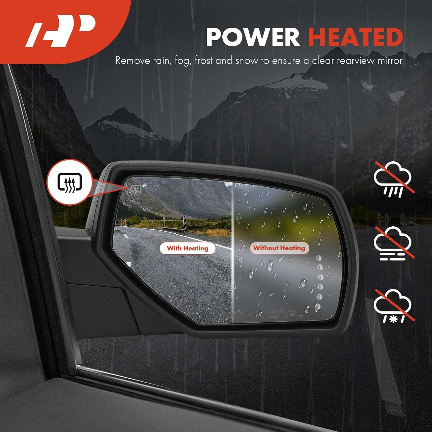 A-Premium Passenger & Driver Mirrors Compatible with Chevrolet & GMC Models - Silverado Sierra 1500 LD 2500 HD 3500 HD - Manual Folding Heated Black - with Power Glass Arrow Puddle Light - Pair Set