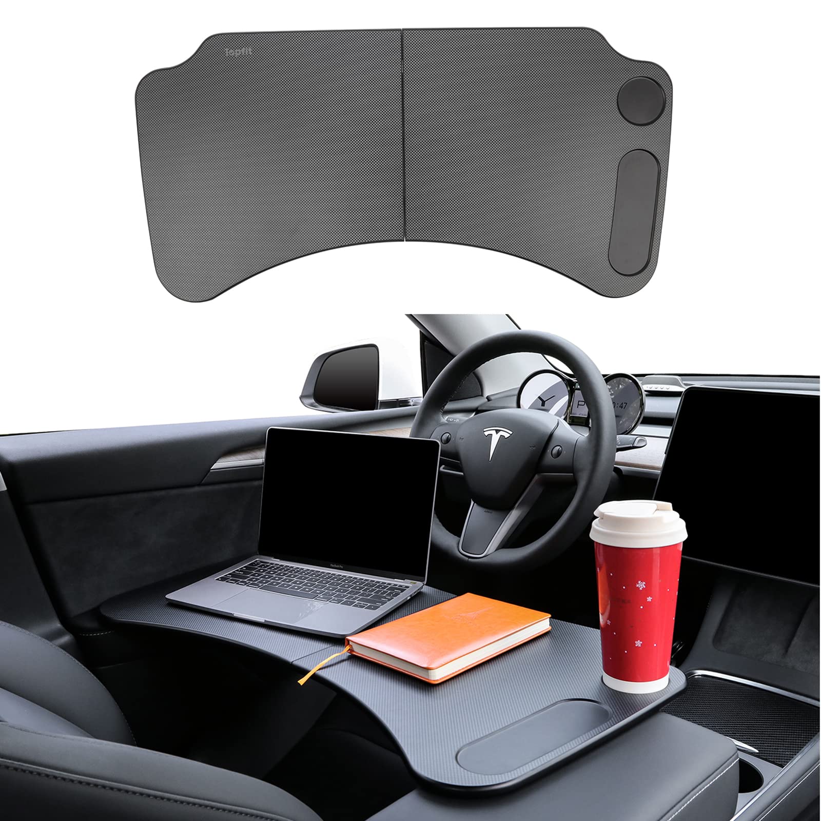 Photo 1 of XINFOOB Tesla Model 3 Model Y Multifunctional Table for Working Dining Laptop Real Carbon Fiber Table iPad Notebook Foldable Table Tesla Accessories