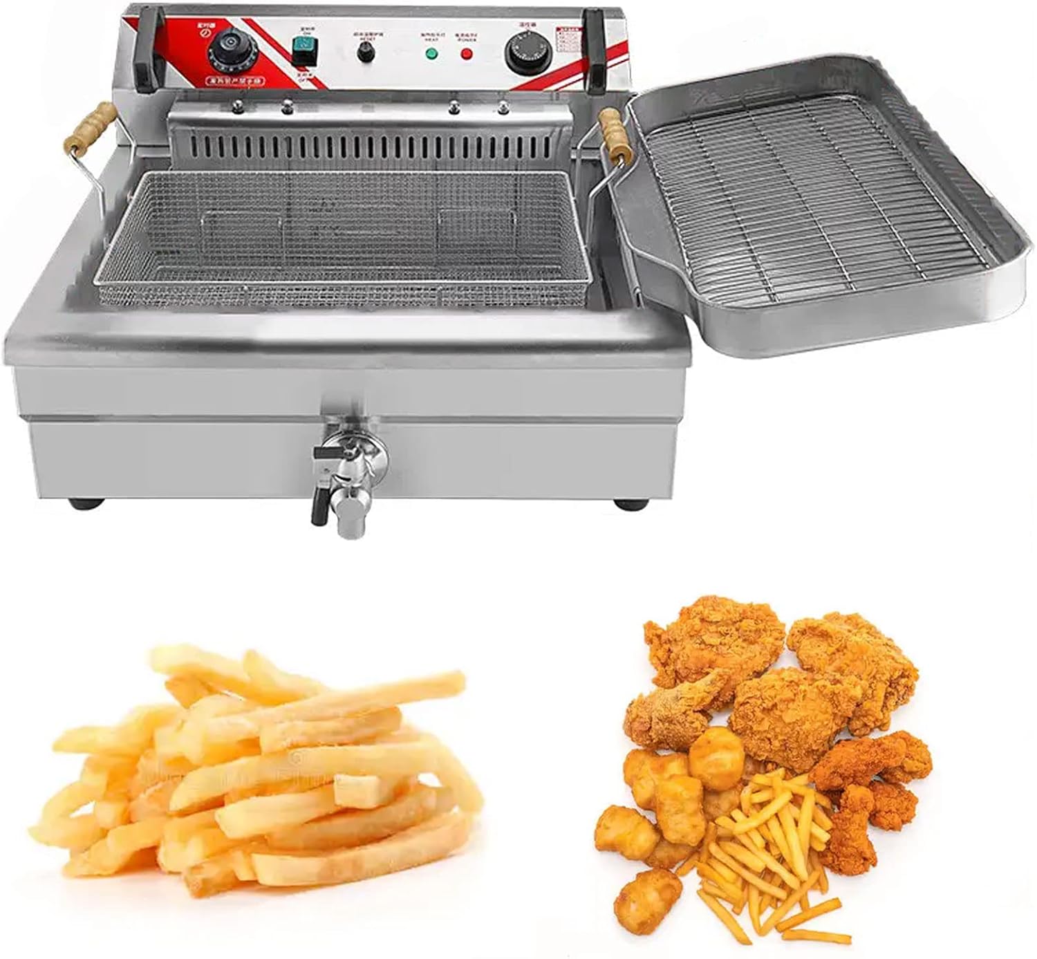 Electric Deep Fryer with Basket Stainless Steel 20 Liters Oil Fryer, Temperature Setting, Frying Timer & Light Indicator with Lid & Copper Draining Faucet, Kitchen, Fast，Style2