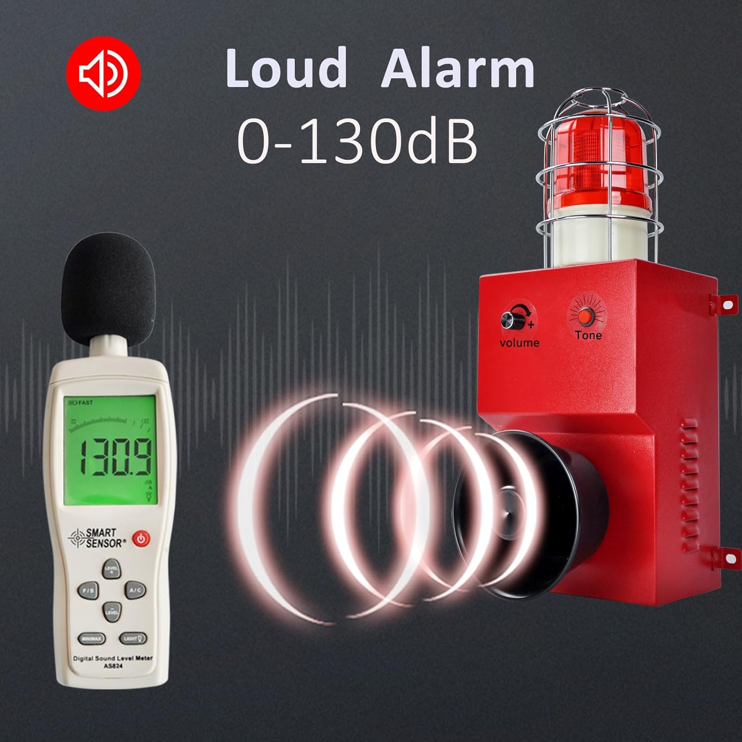 80W Industrial Siren Alarm Strobe Outside 130dB Loud Horn Siren Emergency Security Indoor Alarm Speaker Siren Flashing Light for Home Factory Warehouse DC12V