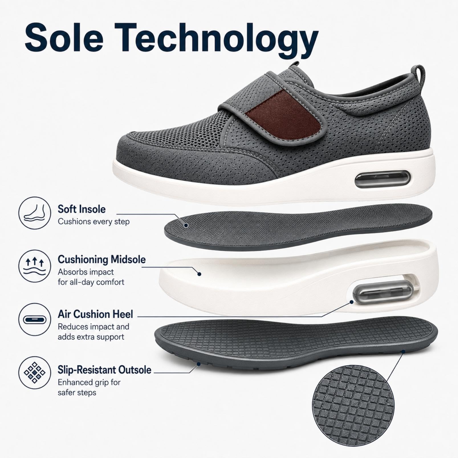 Generisch Men's Diabetic Shoes, Seniors with Fastening