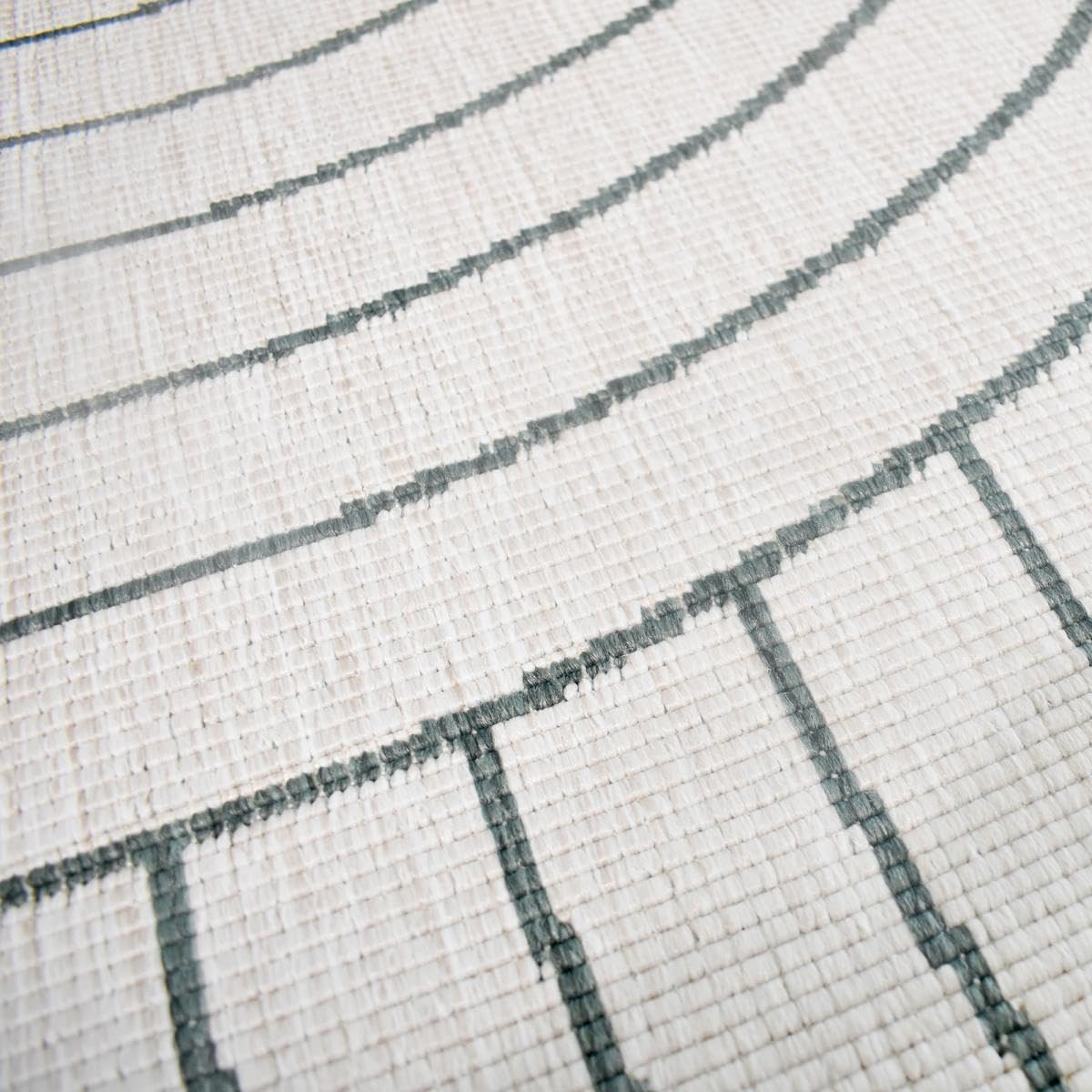 Tapis Exterieur, 200 X 290 Cm, Polypropylène, Motif Géométrique Ondulé, Vert, Écru, Style Kilim Tissé en Belgique, Terrasse Jardin Grand Salon, 12058