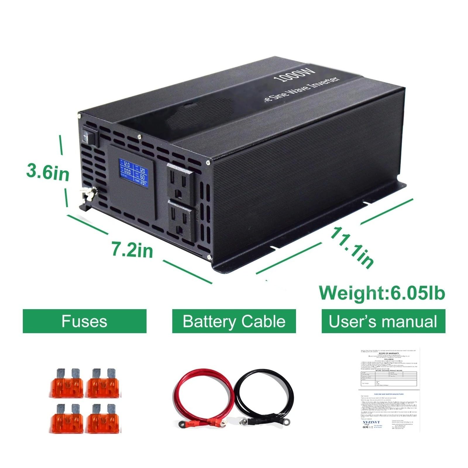 Convertidor Adaptador Panel Solar Batería Inversor Onda Sinusoidal para Pura Fuera Red 1KW 2KW 3KW 12V/24V/36V/48V DC A 110/120V/220V/230V/240V AC inversor