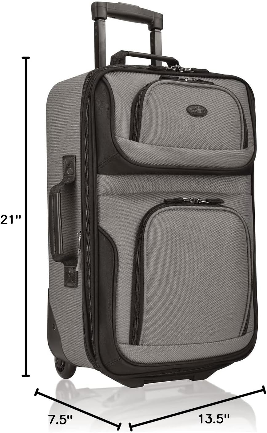 U.S. Traveler Rio Lightweight Softside Rolling Carry-on Suitcase, 2-Wheel Single, Grey