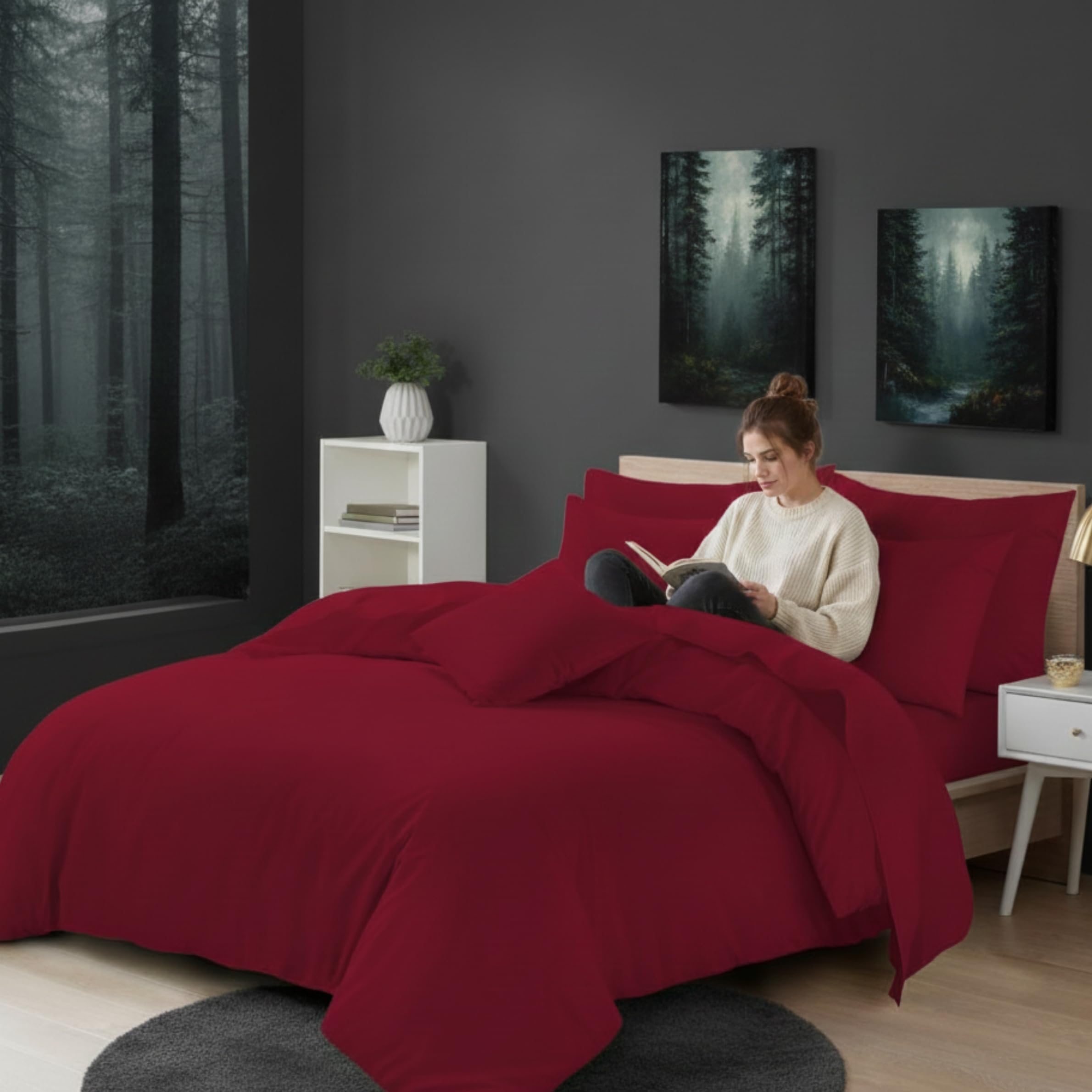 Dolce Vari Luxury Microfiber Duvet Set Ultra Soft & Warm Bedding Set Room Decor Quilt Duvet Set (Red, King)