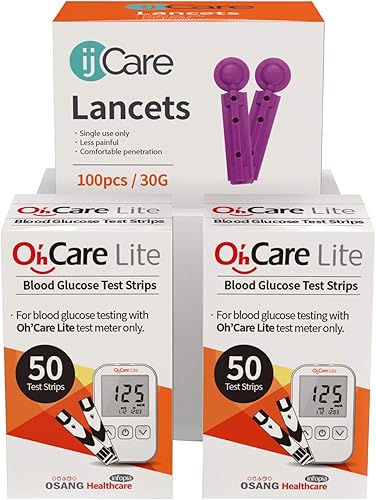 Oh'Care Lite Monitor de prueba de azúcar en la sangre, tiras de prueba de glucosa y lancetas para análisis de sangre, suministros para diabéticos