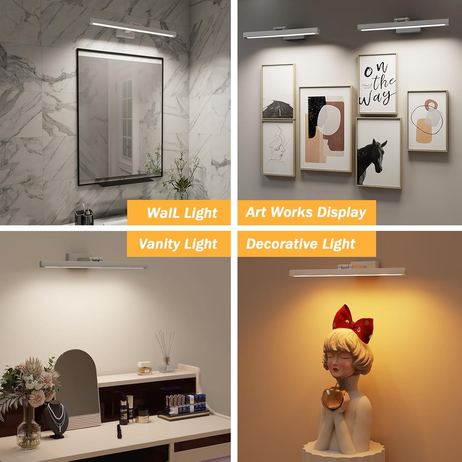 Picture Light, Rechargeable Battery Operated Lights with Remote, 15.74 Inch Wireless Art Light on Wall, 3 Colors Dimmable Timer for Library Decor, Photo Lights, Poster Light, Gallery Display(White)