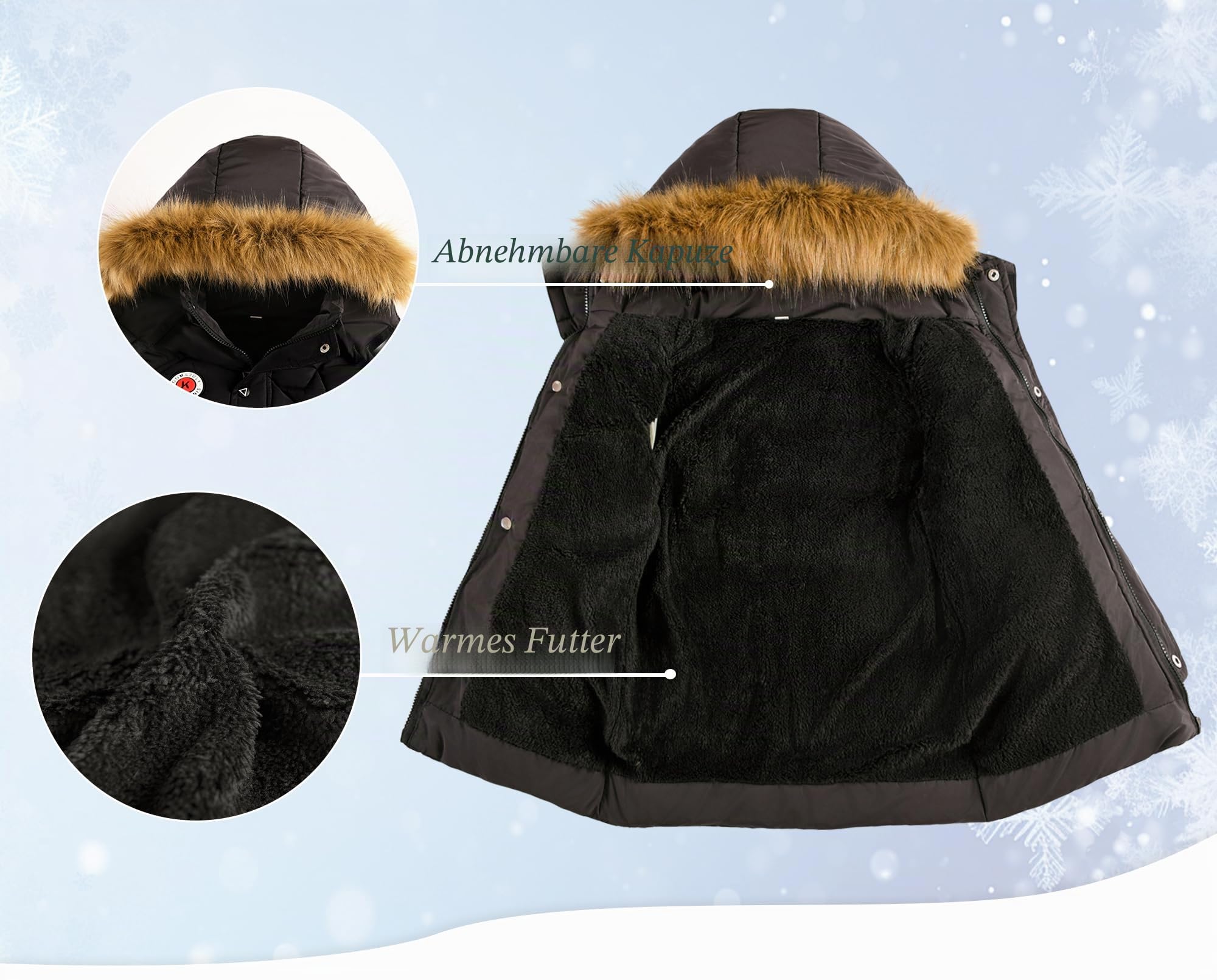 SEAUR Kinder Jungen Winterjacke Gefütterte Pufferjacke mit Kapuze Verdickte Steppjacke Warme Parka Jacke mit Zip 3-10 Jahre