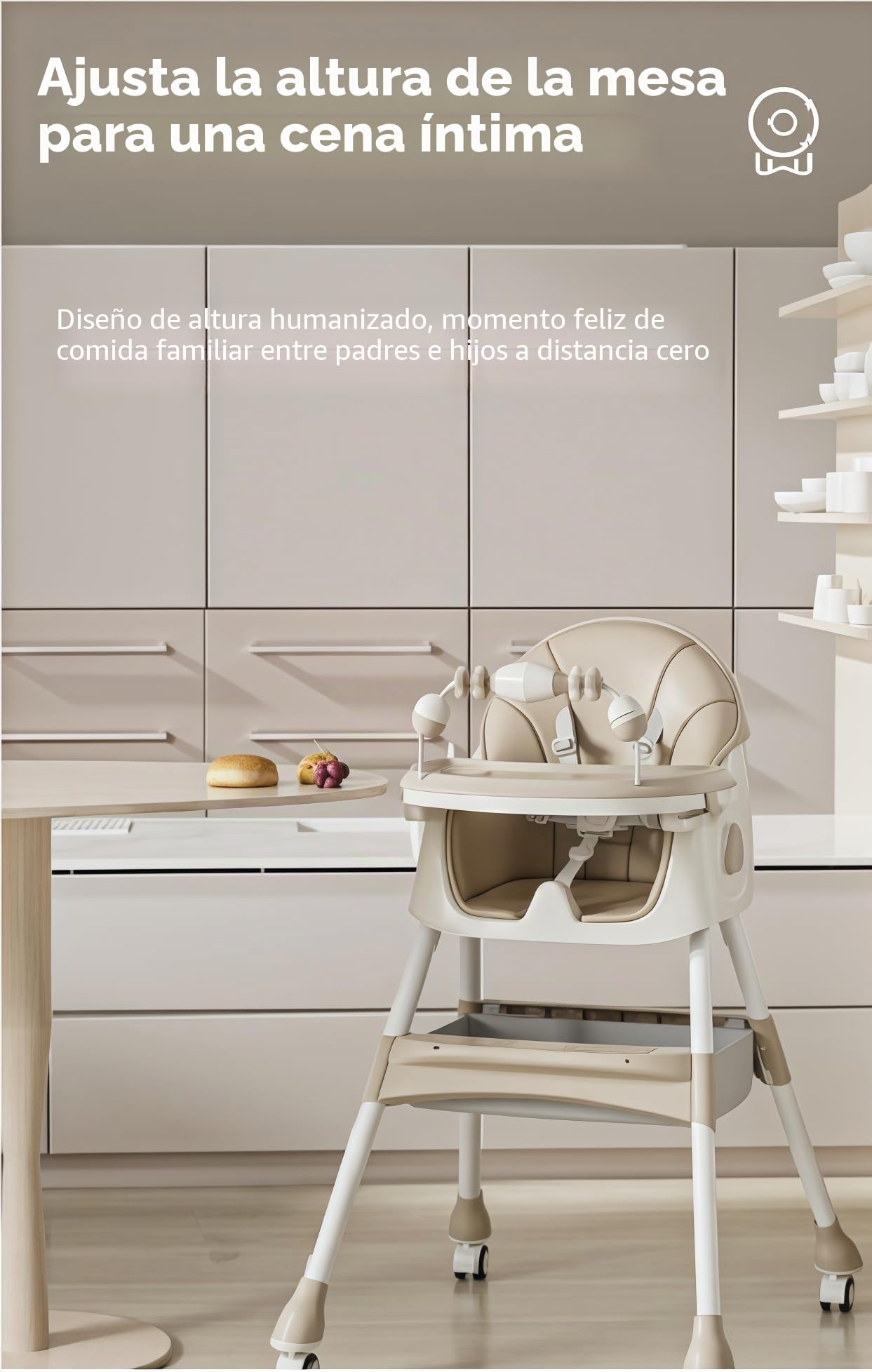 Plegable Cuero PU Tronas de Bebe con Función de Caballo Balancín, Altura Ajustable y 4 Posiciones Reclinables, Silla de Alimentación Convertible con Bandejas y Ruedas Desmontables (Gris)