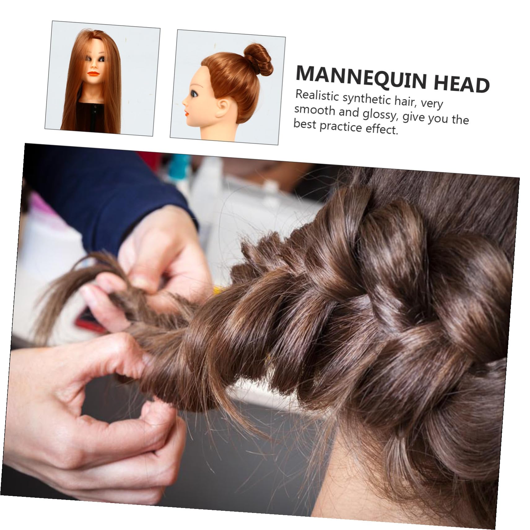 Manichino per Parrucchieri con Capelli Sintetici Marroni ad Alta Temperatura, Sicuro e Realistico per Trecce e Esposizione di Cappelli