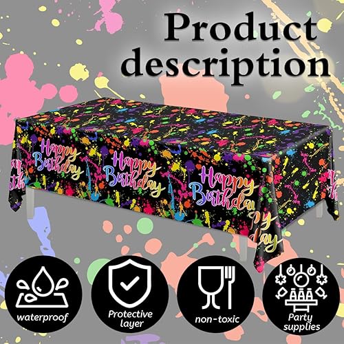 Miniatura 6 de 3 manteles rectangulares para fiestas brillantes, plástico, fáciles de mantener, reutilizables, suministros de fiesta de cumpleaños de neón,