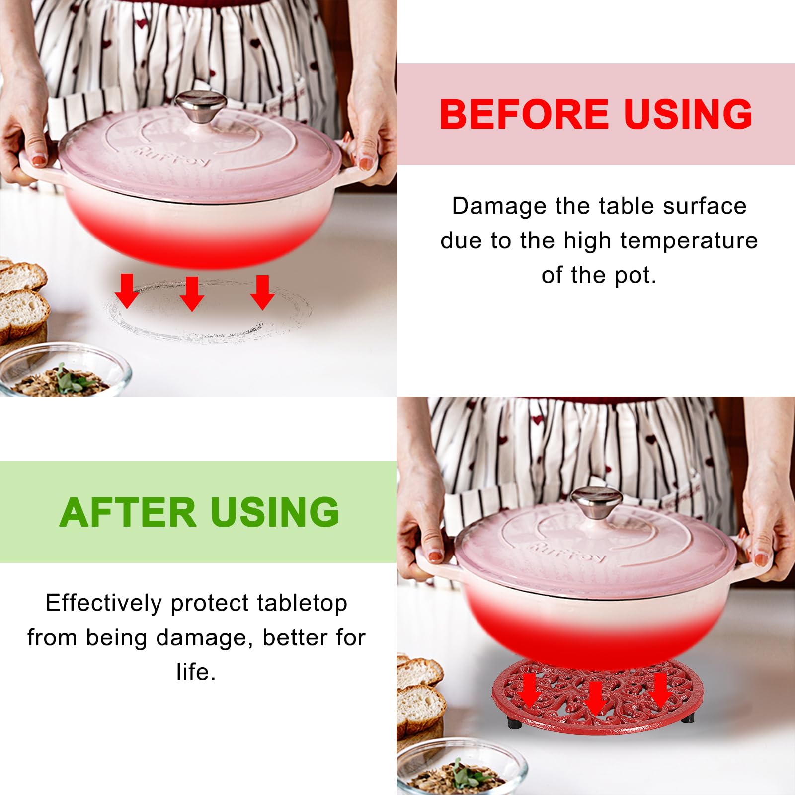 Sottopentola In Ghisa Floreale - 19.5cm Diametro Per Protezione Tavoli - Foto 11