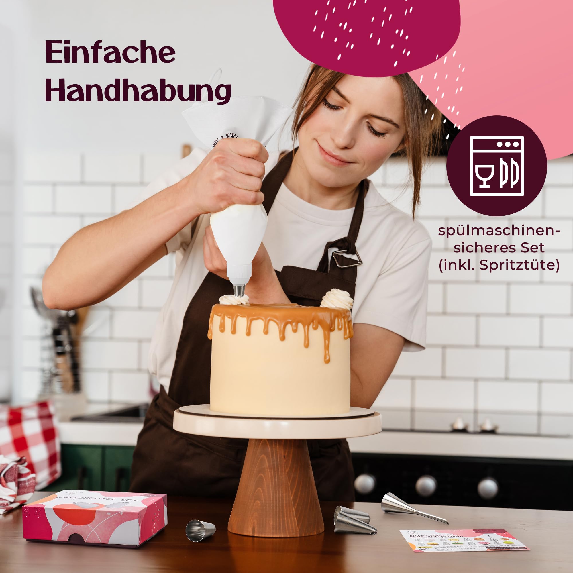 Premium Spritzbeutel mit Tüllen | 11-teilig | 8 große Spritztüllen mit Spritzsack aus Baumwolle (40 cm) - wiederverwendbar und spülmaschinenfest - für Torten & Cupcakes
