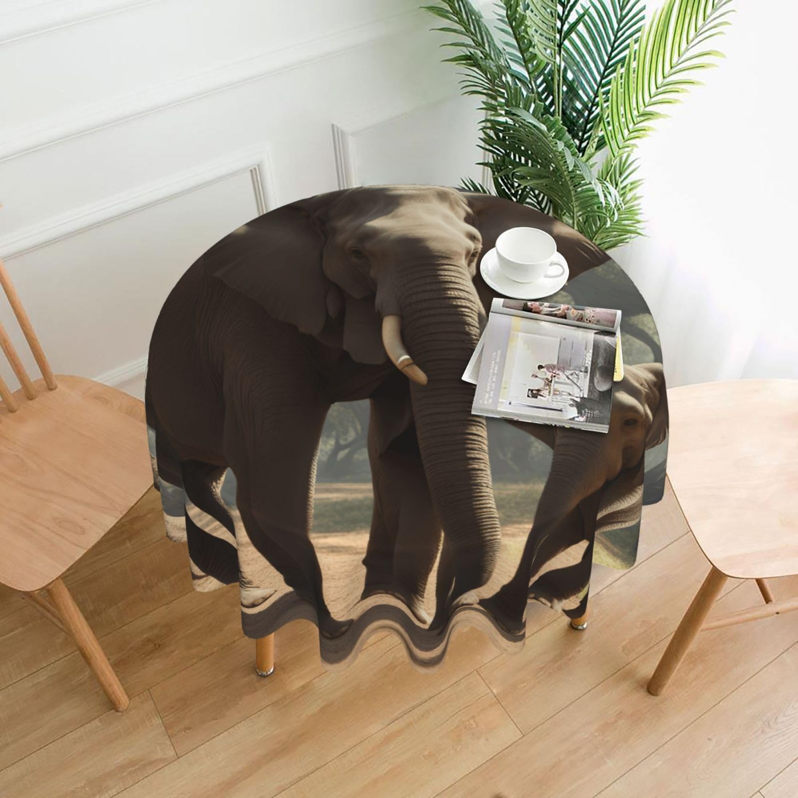 UVBDF Elephant Print Multipurpose Round Tablecloth 60in Polyester Cover for Coffee Table Kitchen Desk Home Gift