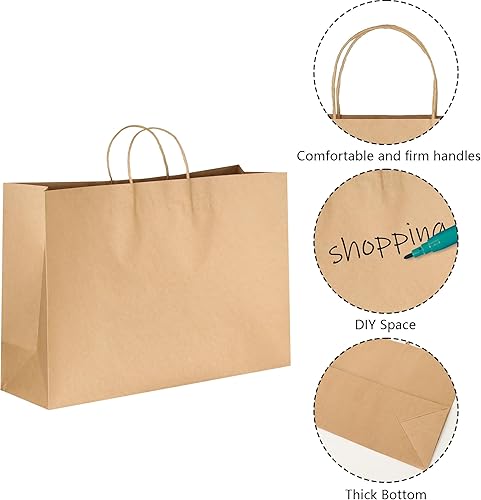 Miniatura 5 de BLEWINDZ 70 bolsas de regalo grandes de papel marrón, bolsas de papel kraft de 16 x 6 x 12 pulgadas con asas a granel, bolsas de compras para