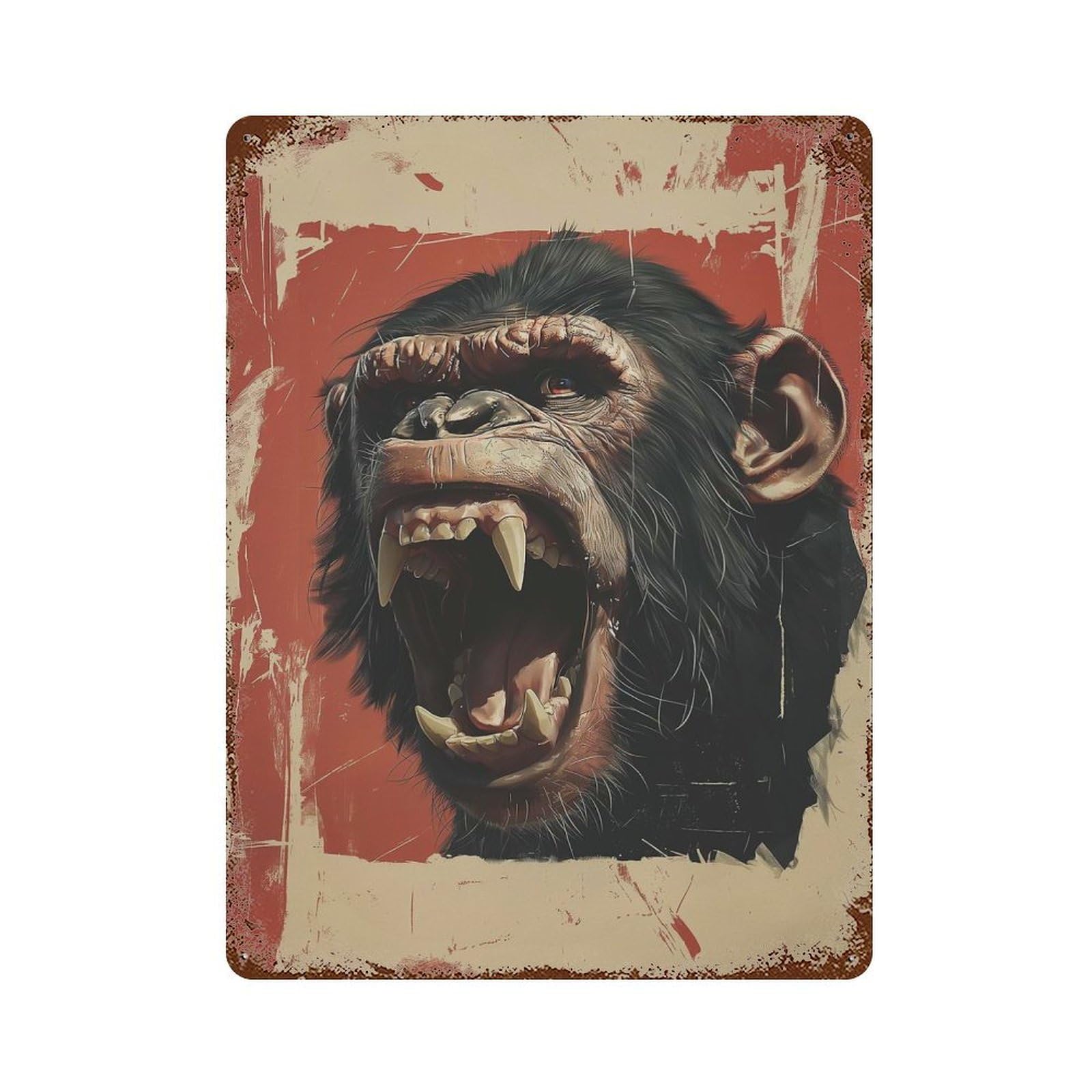 Roaring Chimpanzee Portrait Vintage Wall Sign 15.7"x11.8", Rust Effect Metal Decor for Office, Studio And Wall Decor