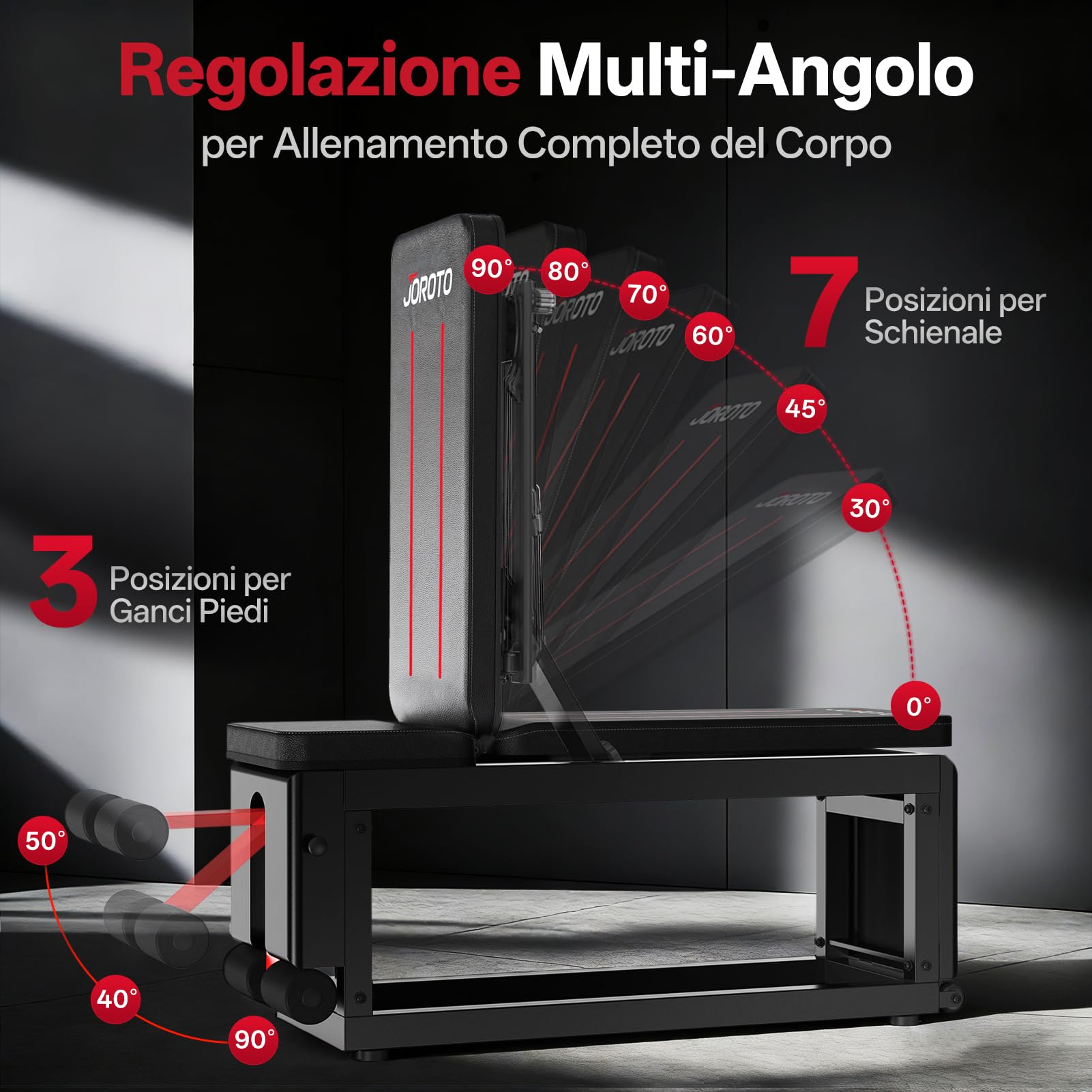 JOROTO MD85 Panca Palestra Regolabile con Deposito Integrato, 990LBS/450KG Capacità Panca Pesi Multifunzione, Braccio di Trazione 9 Posizioni e Schienale 7 Posizioni Panca Piana per Palestra a Casa