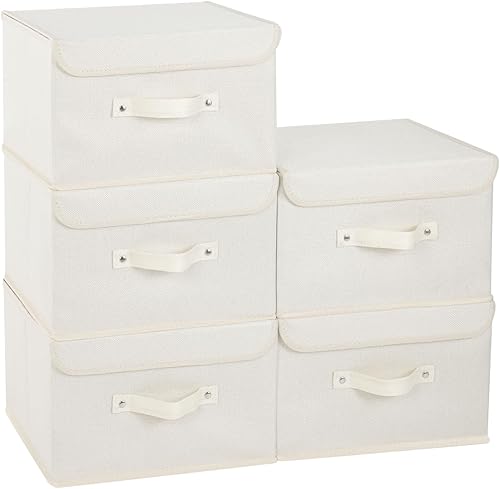 Miniatura 10 de Cajas de almacenamiento, contenedores de almacenamiento plegables con tapas, cestas de almacenamiento de tela de algodón y lino con asa, para