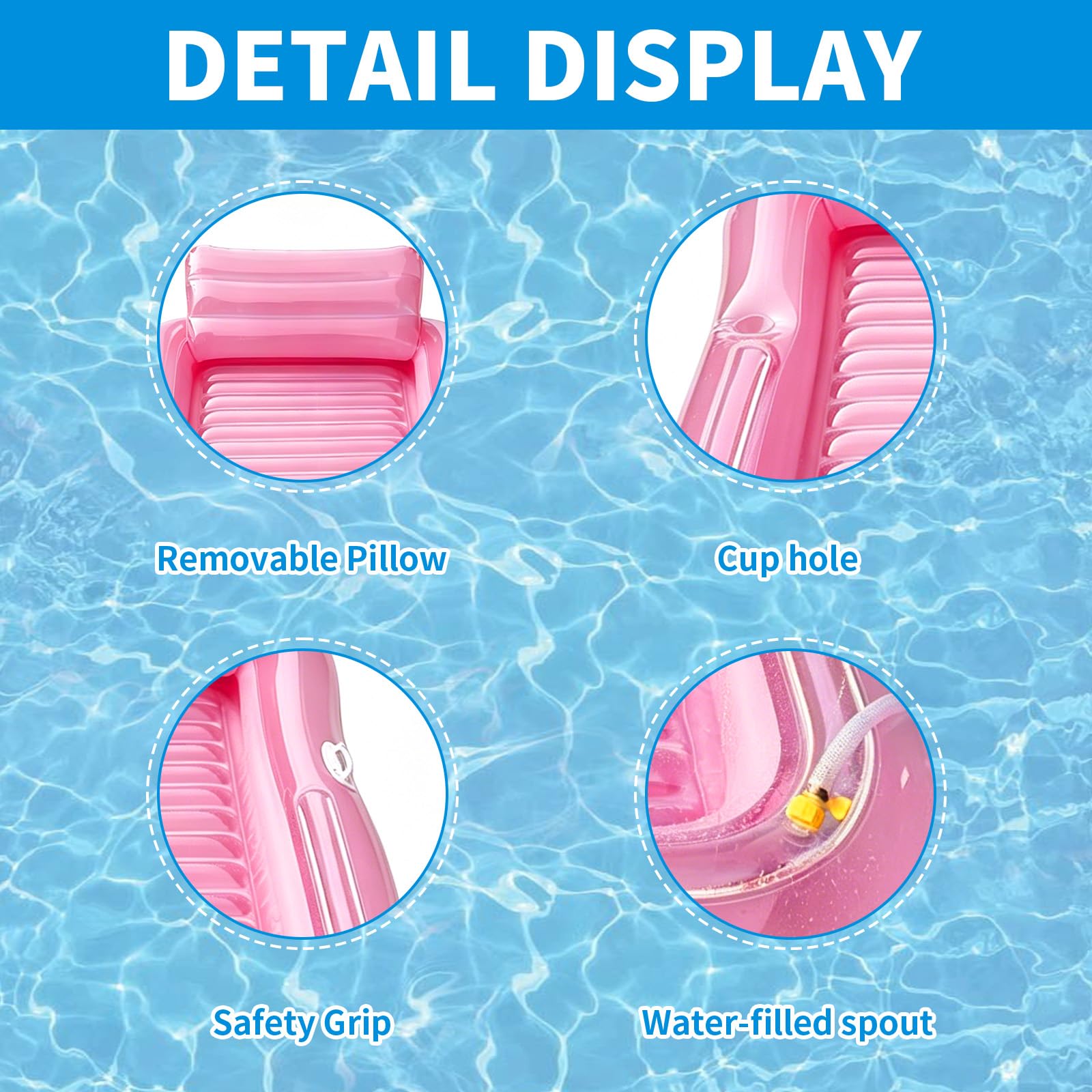 Luftmatratze Pool,Aufblasbares Schwimmbett,Aufblasbare Wasserhängematte,mit Getränkehalter,Griff und Rückenlehne,mit Eingebautem Sprinkler,Pool Float,für Erwachsene Pool Strand Sommerspaß