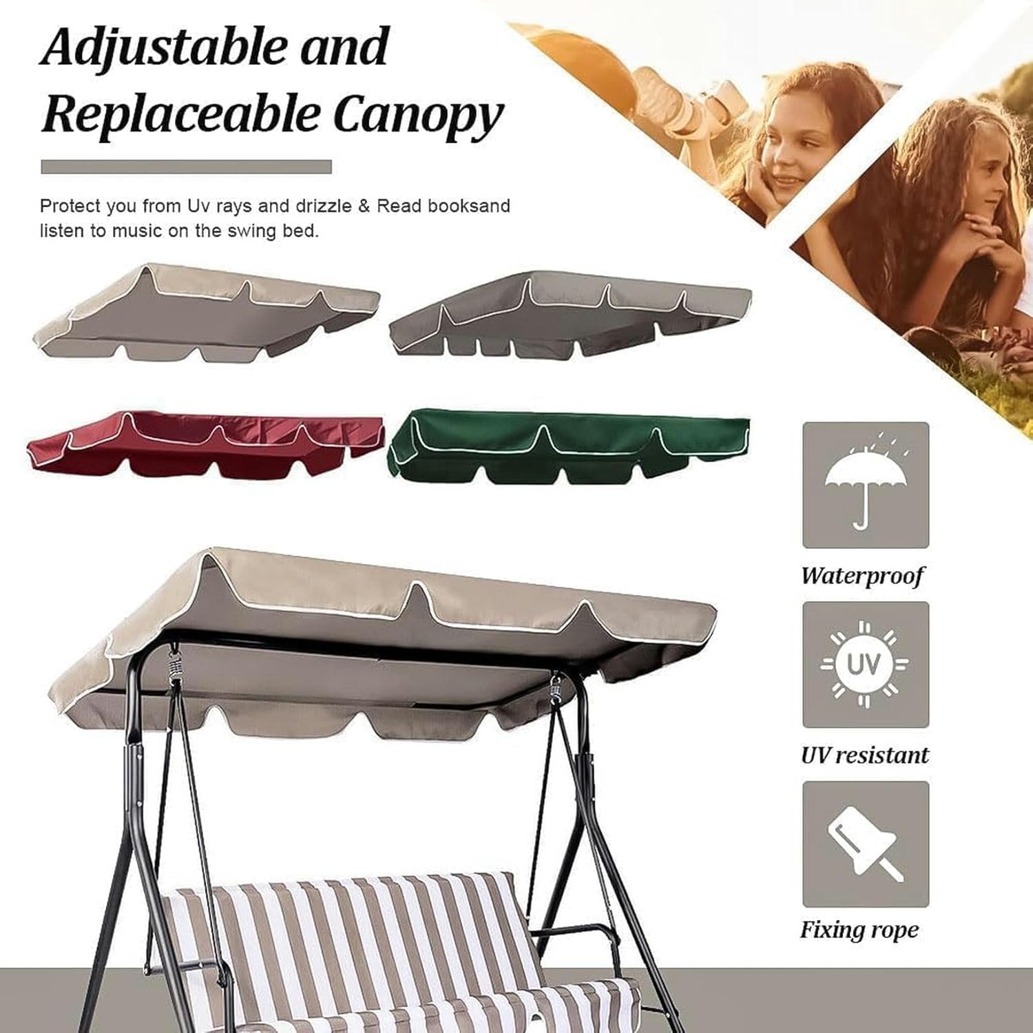 Porch Swing Canopy Replacement, Waterproof Anti-UV 300D Heavy-Duty Rip-Proof Garden Hammock Top Cover for Outdoor Patio Yard Seat Furniture(Size:74x45 in,Color:Green), Red