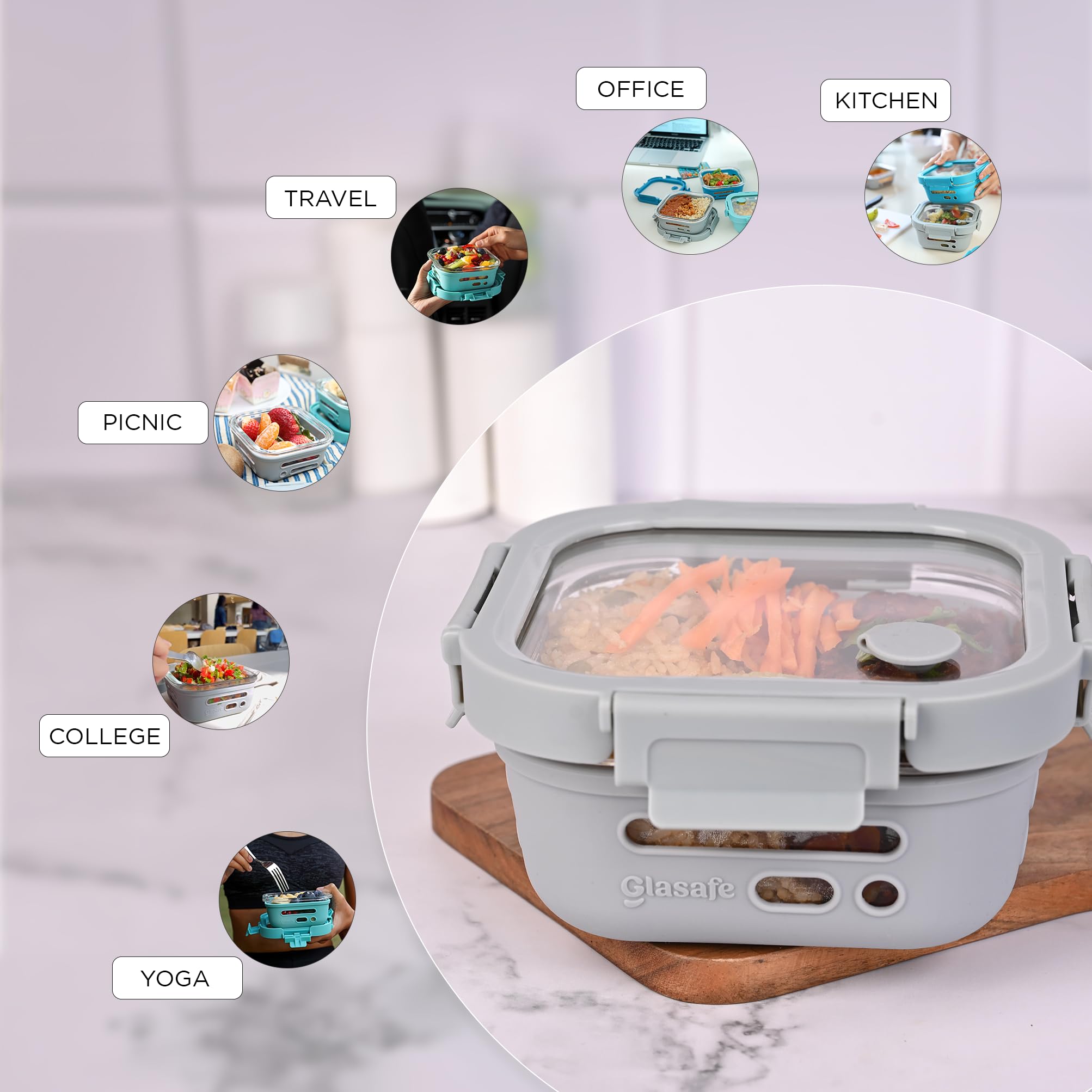 GLASAFE Glass Lunch Box - Leakproof & Microwave Safe -4