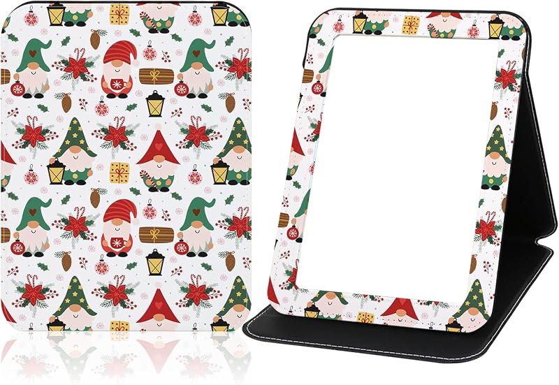 Espelho dobrável de viagem PDOZV com suporte, design Papai Noel, 22,61 cm x 16,51 cm