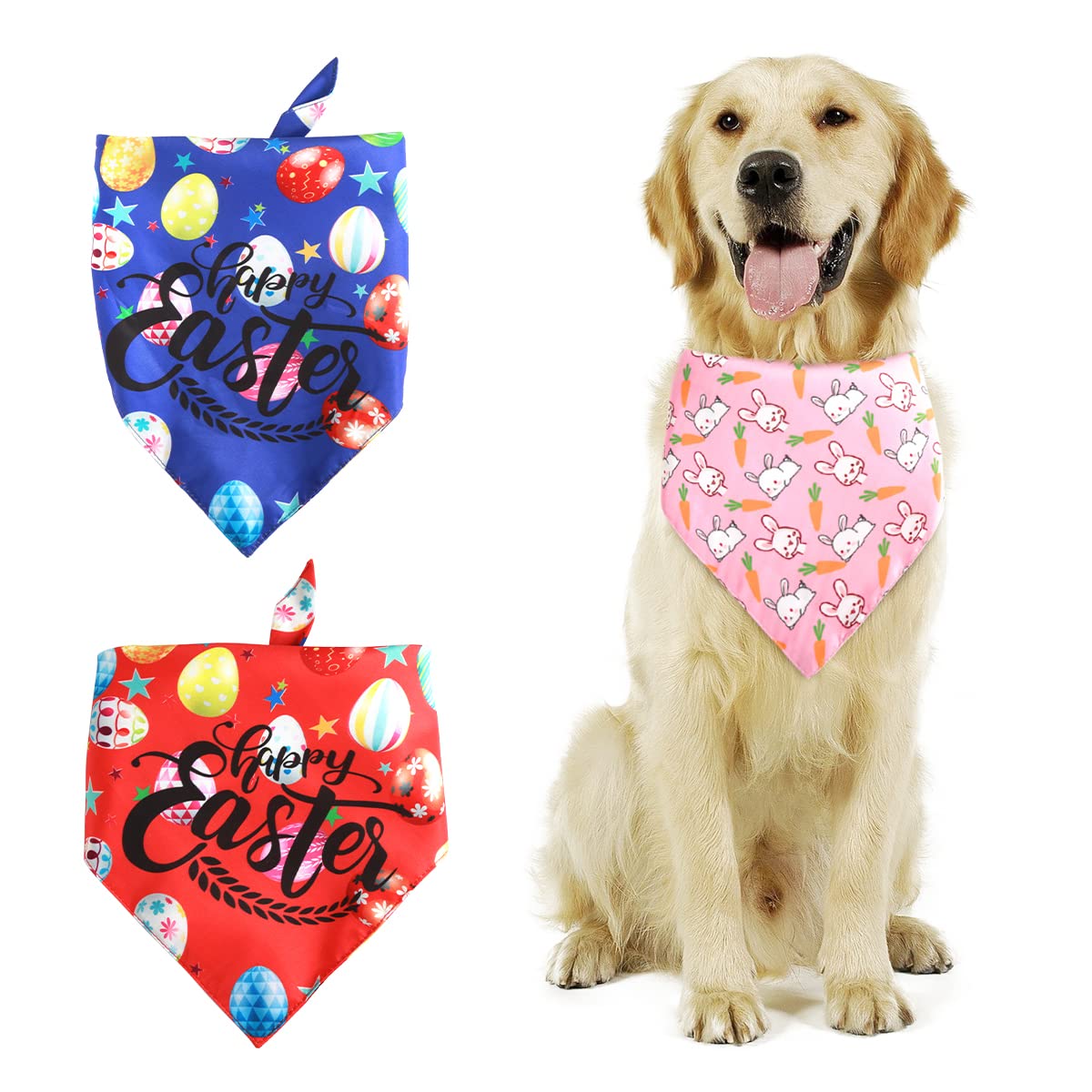 PEDOMUS Easter Dog cat Bandana 3 Pack Pet Scarf Triangle Bibs Kerchief Accessories for Dogs Cats Party Eggs Rabbits Print Pet Bandana for Small Medium Large Dogs Cats Pets Outfits