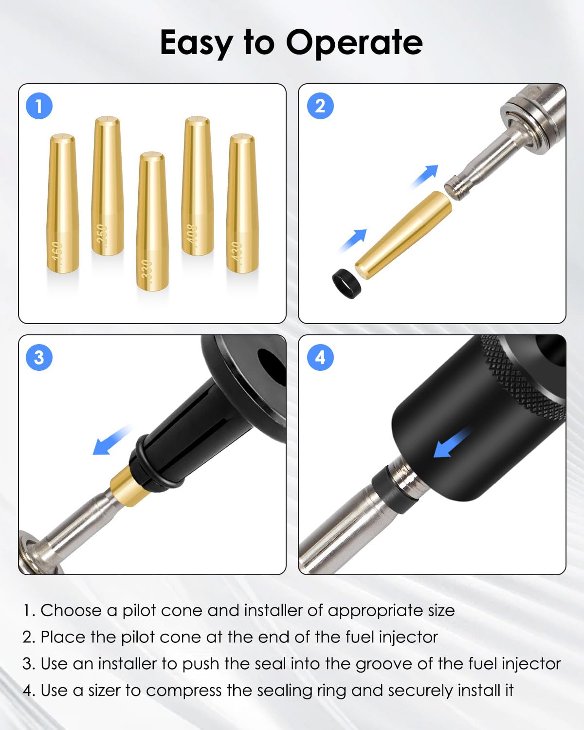Kit d'installation de joint d'injecteur 8 pièces de rechange 34720, kit de joint d'injecteur compatible avec de nombreux moteurs Ford GM et Subaru pour remplacer les injecteurs de carburant simples et