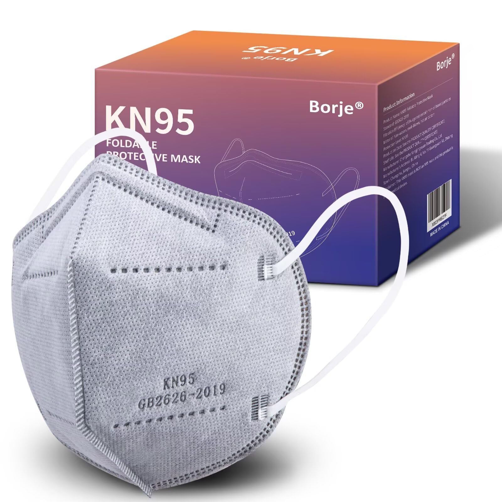KN95 Face Masks 50 Pcs, 5-Ply Protection Grey KN95 Mask, Disposable Face Masks for Adults