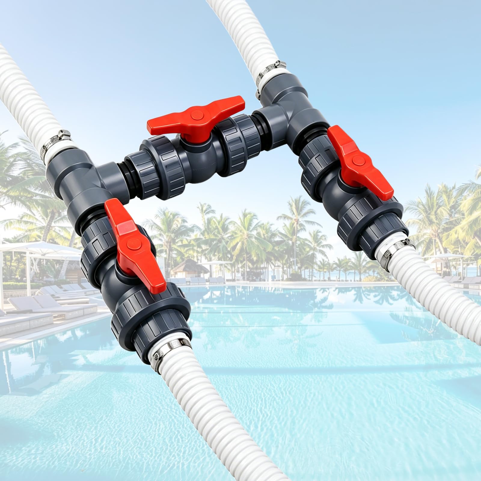 Bypass Kit de piscine 50 mm, pompe à chaleur, kit de raccordement de piscine avec becs de tuyau en ABS 32/38 mm, chauffage de piscine, pompe à chaleur, chauffage solaire, dérivation de
