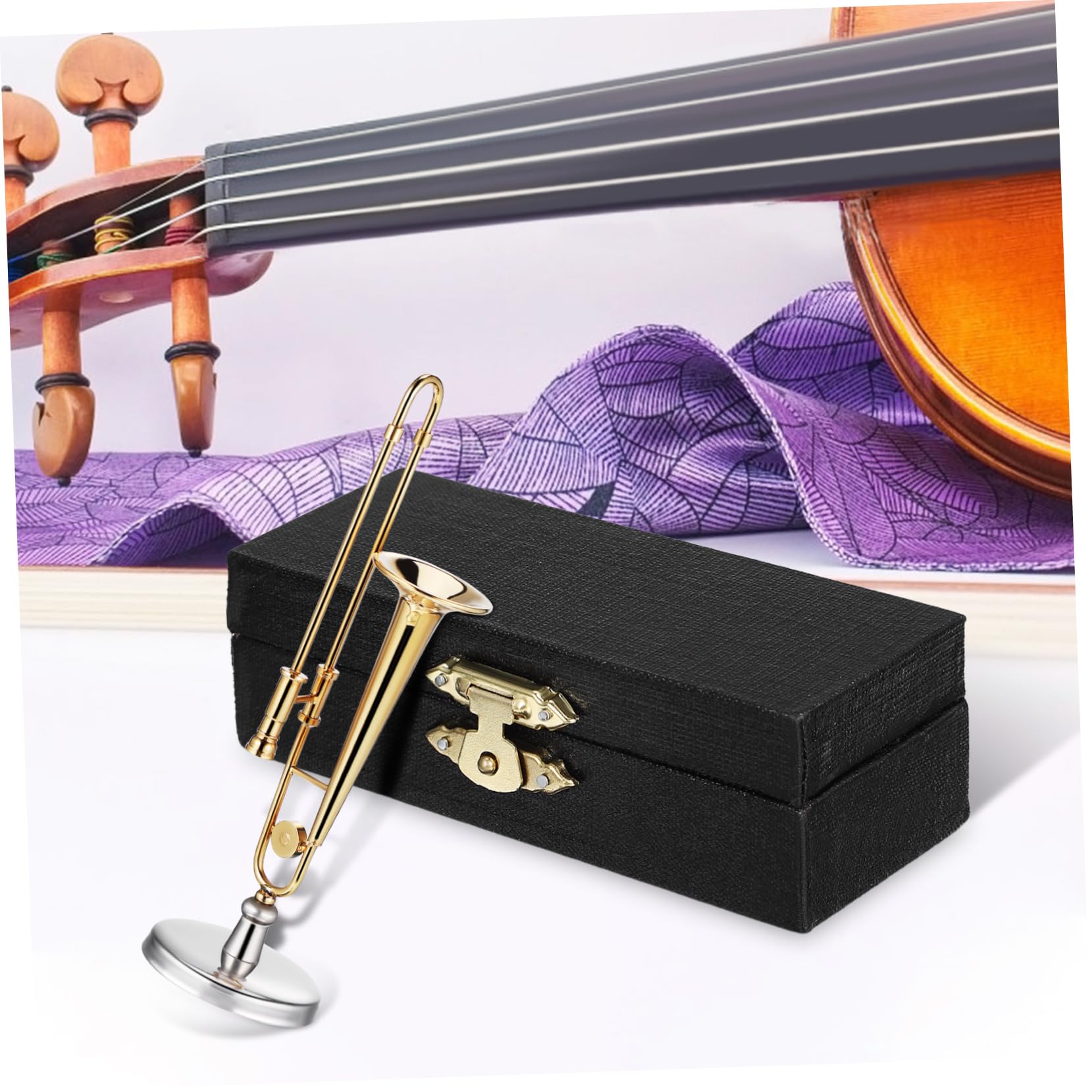 JOINPAYA Musical Instruments Miniature Trombone Model Copper Trombone with 24k Plating Dollhouse Accessory Musical Instrument Trombone Ornament for Collectors and Decor Ornaments for Kids