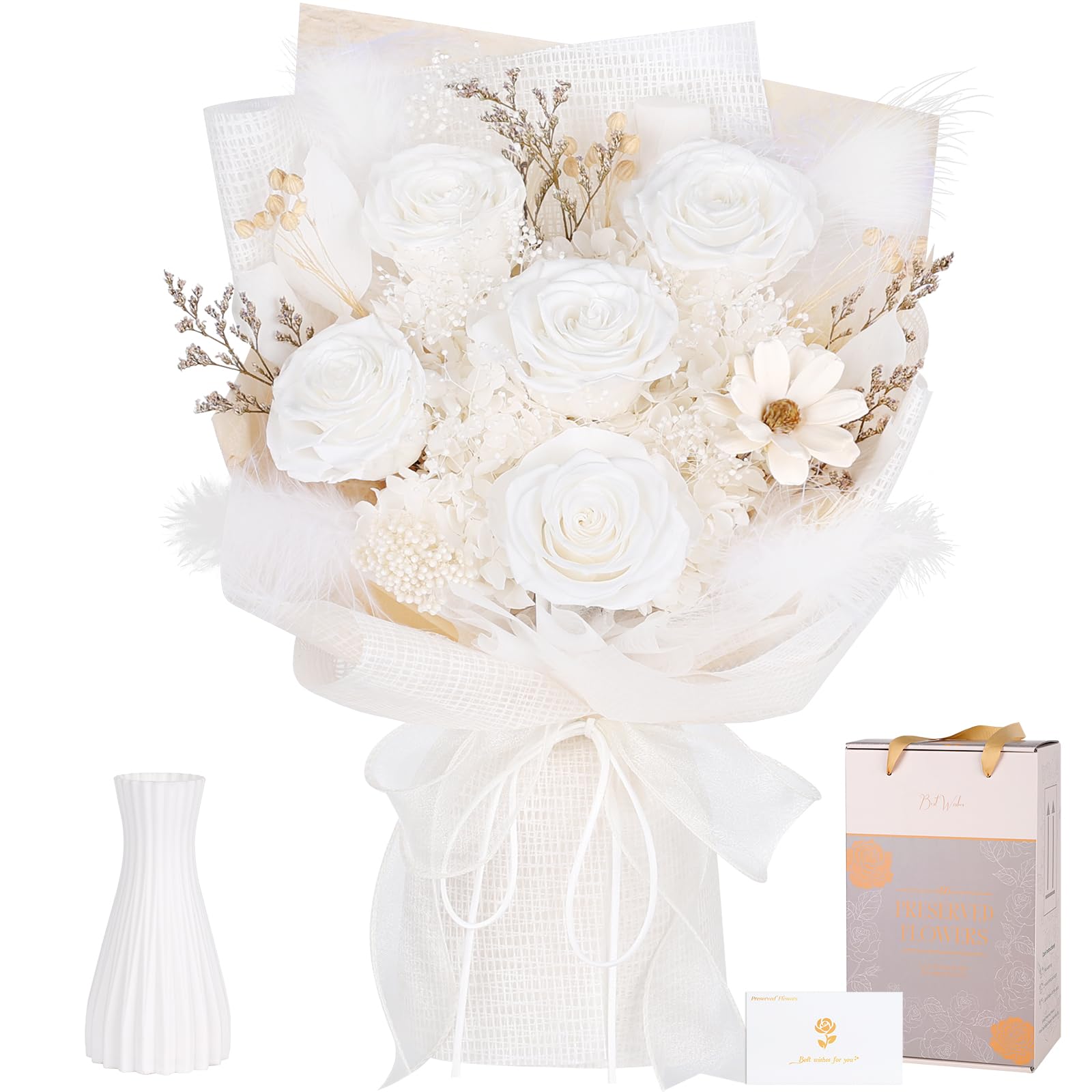 MAMAMIKO Preserved White Roses Bouquet