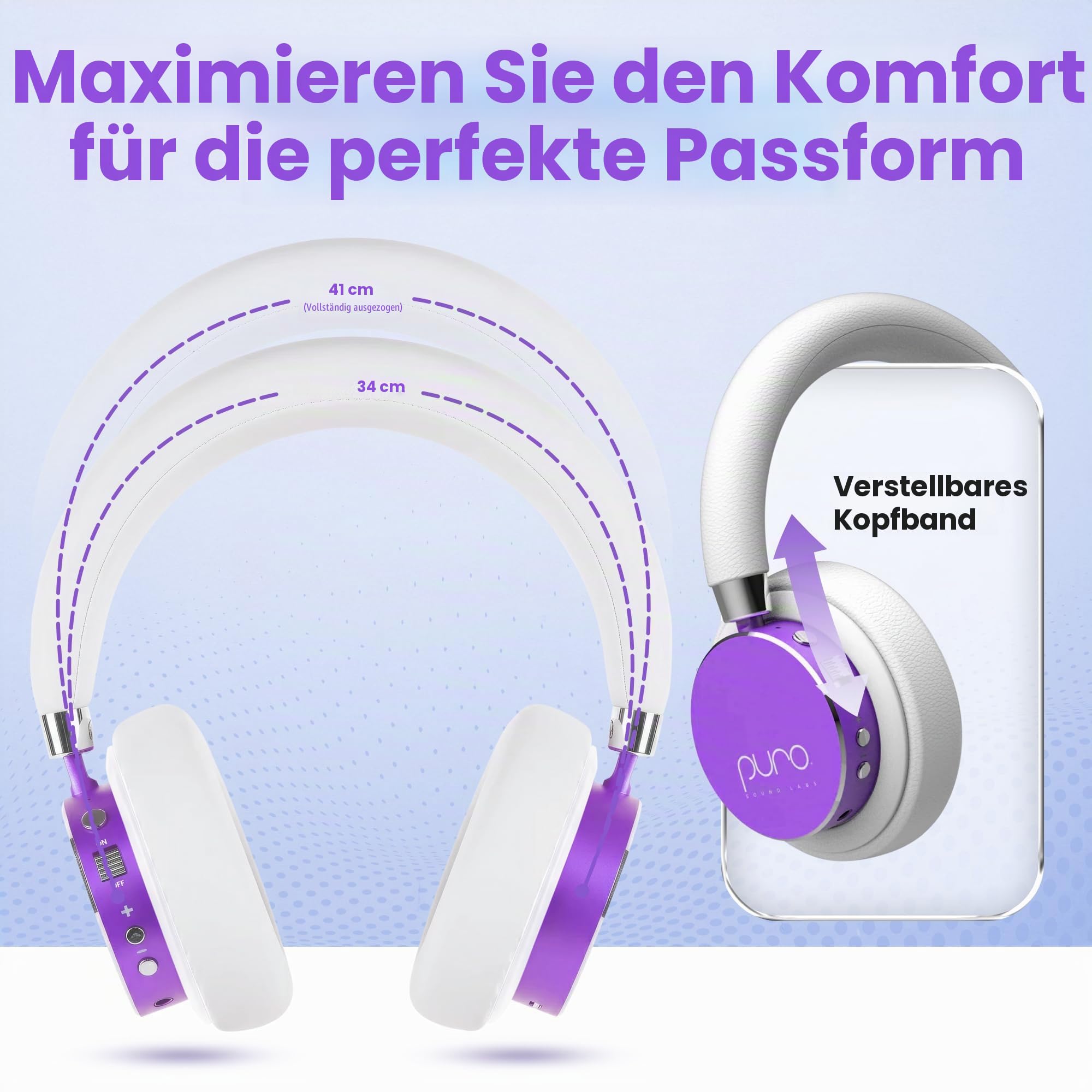 Puro Sound Labs BT2200-Plus Lautstärkebegrenzende Bluetooth-Kopfhörer für Kinder - Sicherere Kopfhörer für Kinder - Studio-Qualität und Geräuschisolierung – Lila
