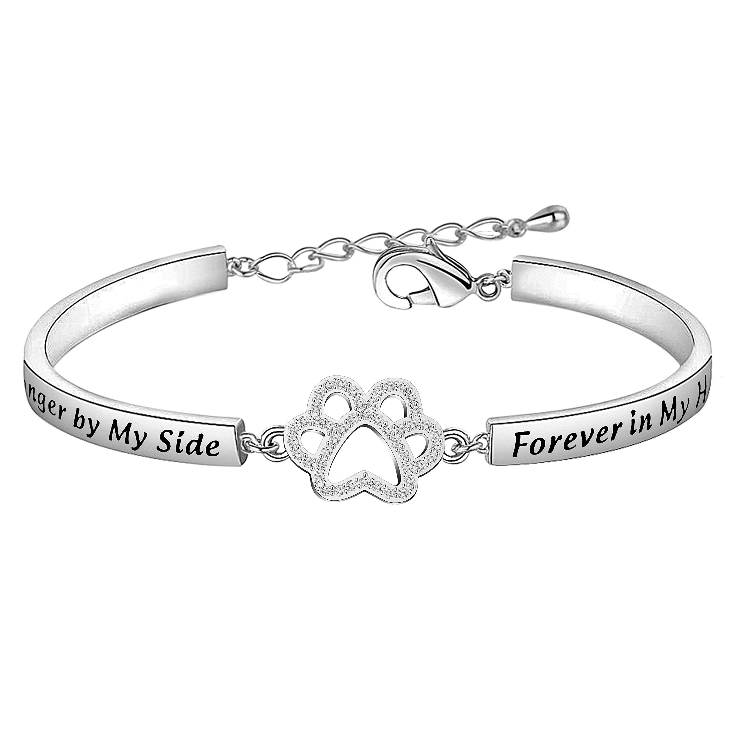 BEKECHDog Memorial Bracelet No Longer by My Side But Forever in My Heart Crystal Paw Print Bracelet Loss of Pet Jewelry