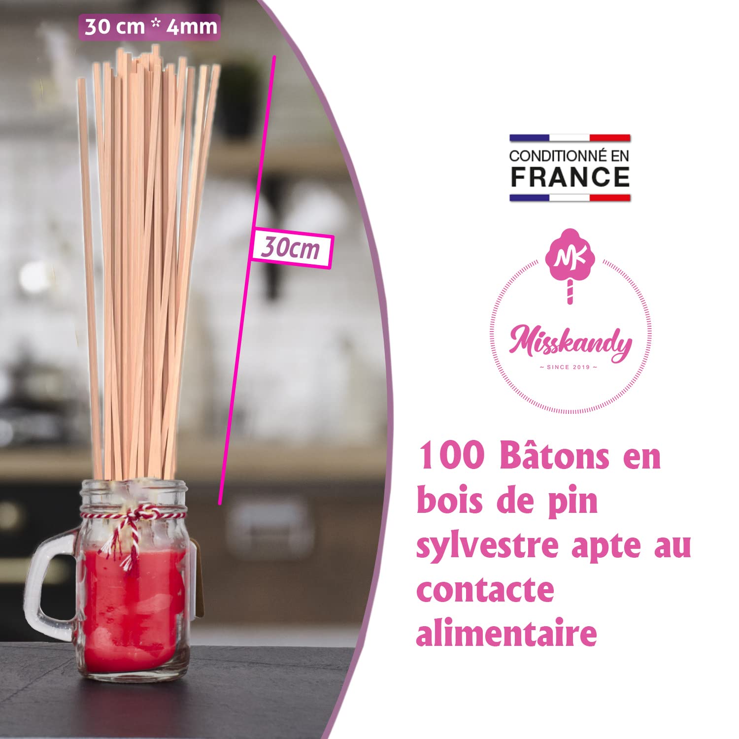 Misskandy® 100 Bastoncini per lo zucchero filato - Bastoncini da 30 cm/Contatto alimentare/hobby creativi/artigianato