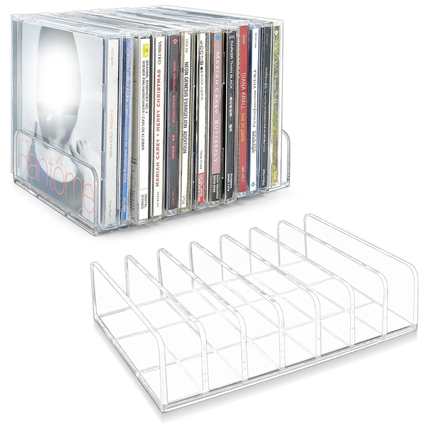 2 Pcs Transparent CD Holder, CD/DVD Presentation Rack, Acrylic CD/DVD Display Shelf, Multi-Slot CD Storage Rack, CD Organiser Stand for Cassettes Game Cassettes Books Cosmetics