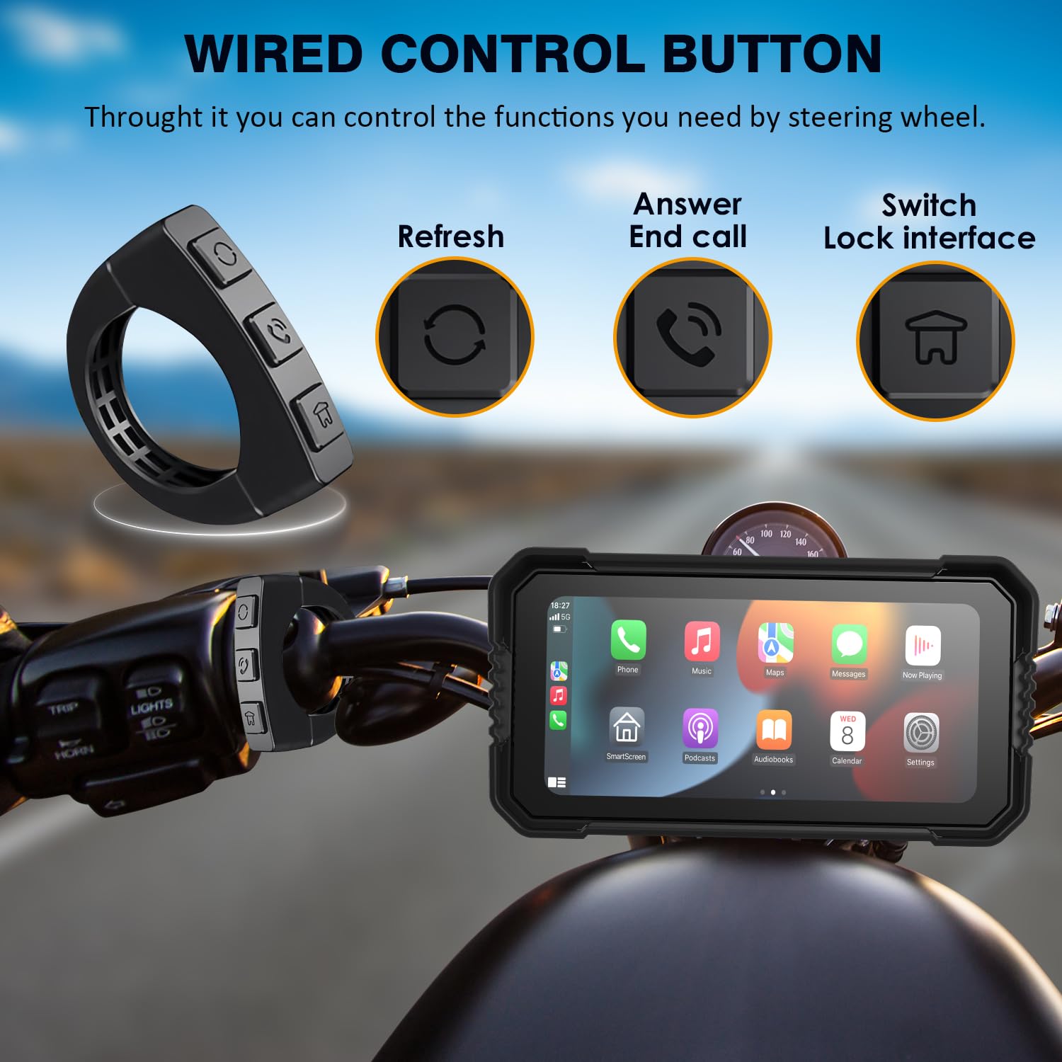 Wireless CarPlay Android Auto Schermo Moto 6,25 Pollici Touchscreen IP67 GPS Dual Bluetooth Telecomando