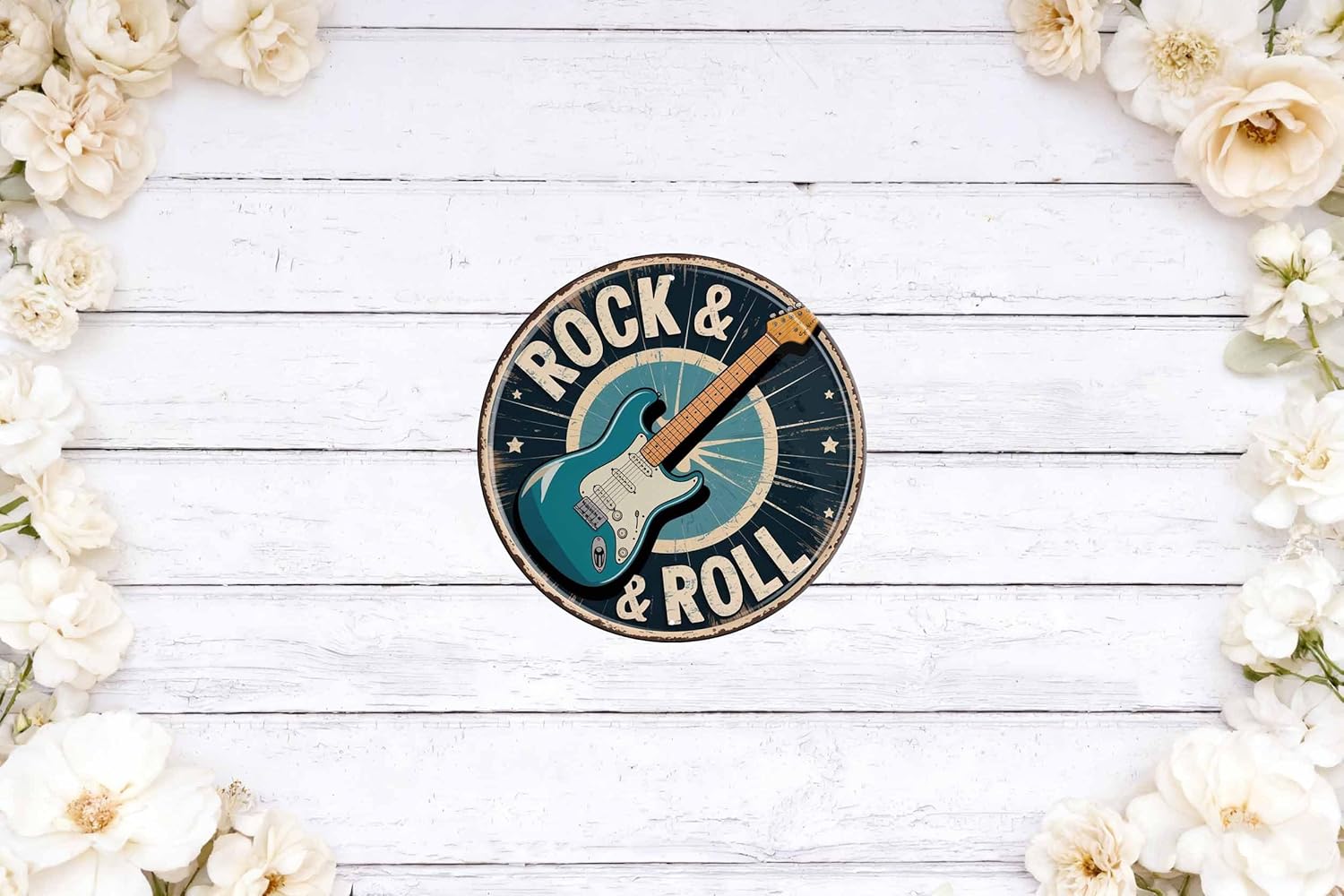 Rock and Roll Metal Sign 8x8in Round Music Plaque for Garage Wall Decor Band Gift - Image 6