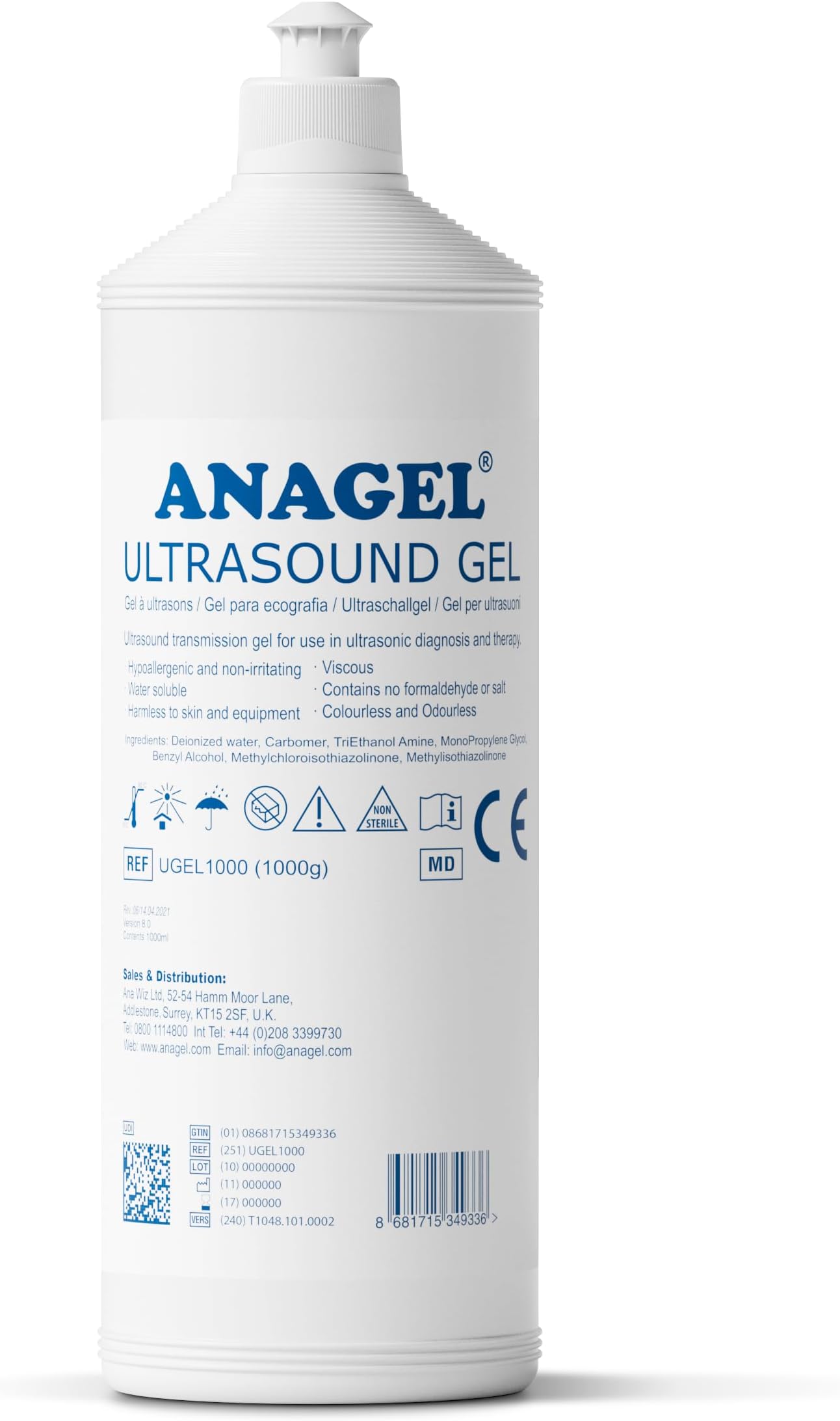 Anagel Fetal Doppler Colourless Ultrasound Gel 1L