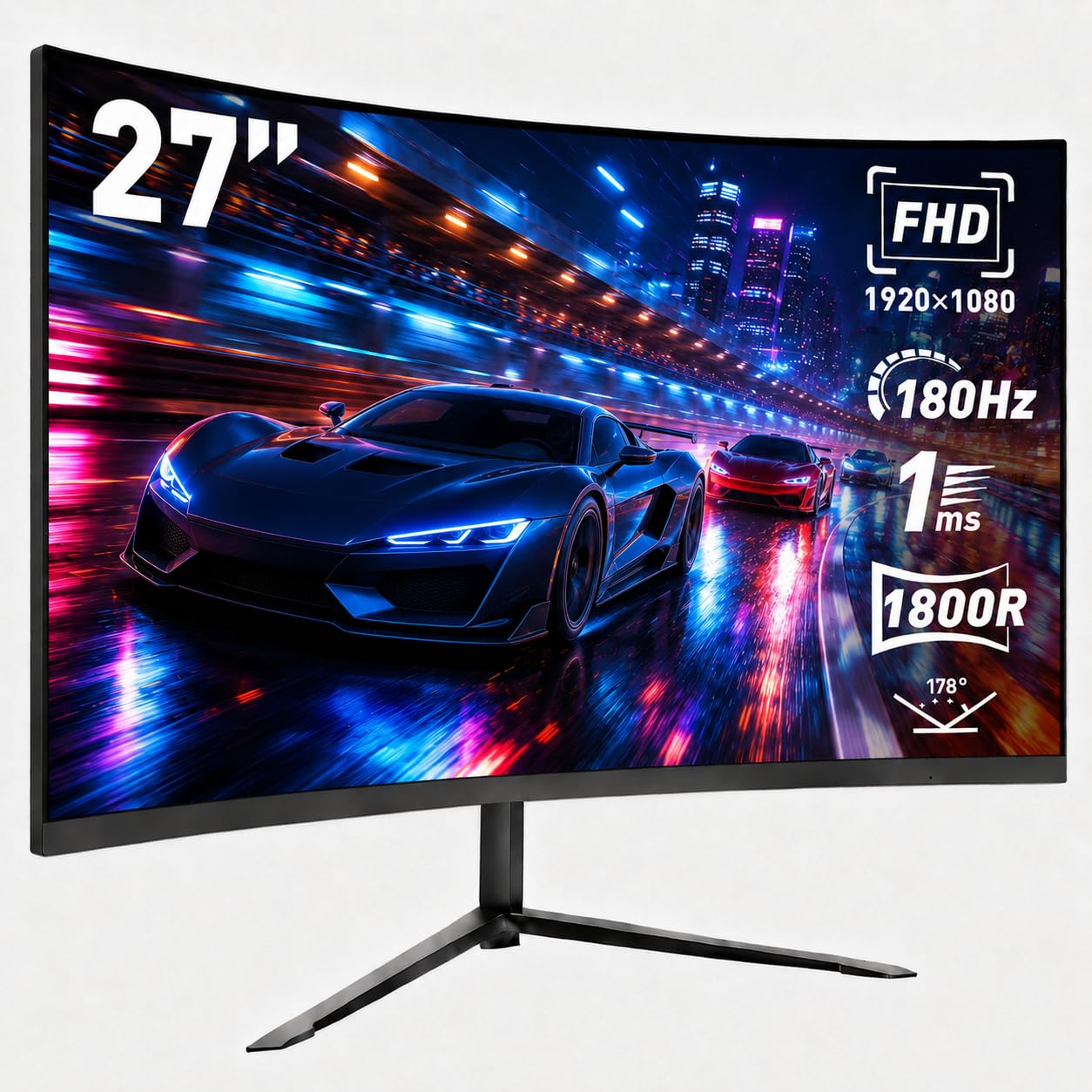 Monitor Gamer Curvo 27 Polegadas QHD 2K 2560x1440, 180Hz, 1800R, 93% DCI-P3, FreeSync e