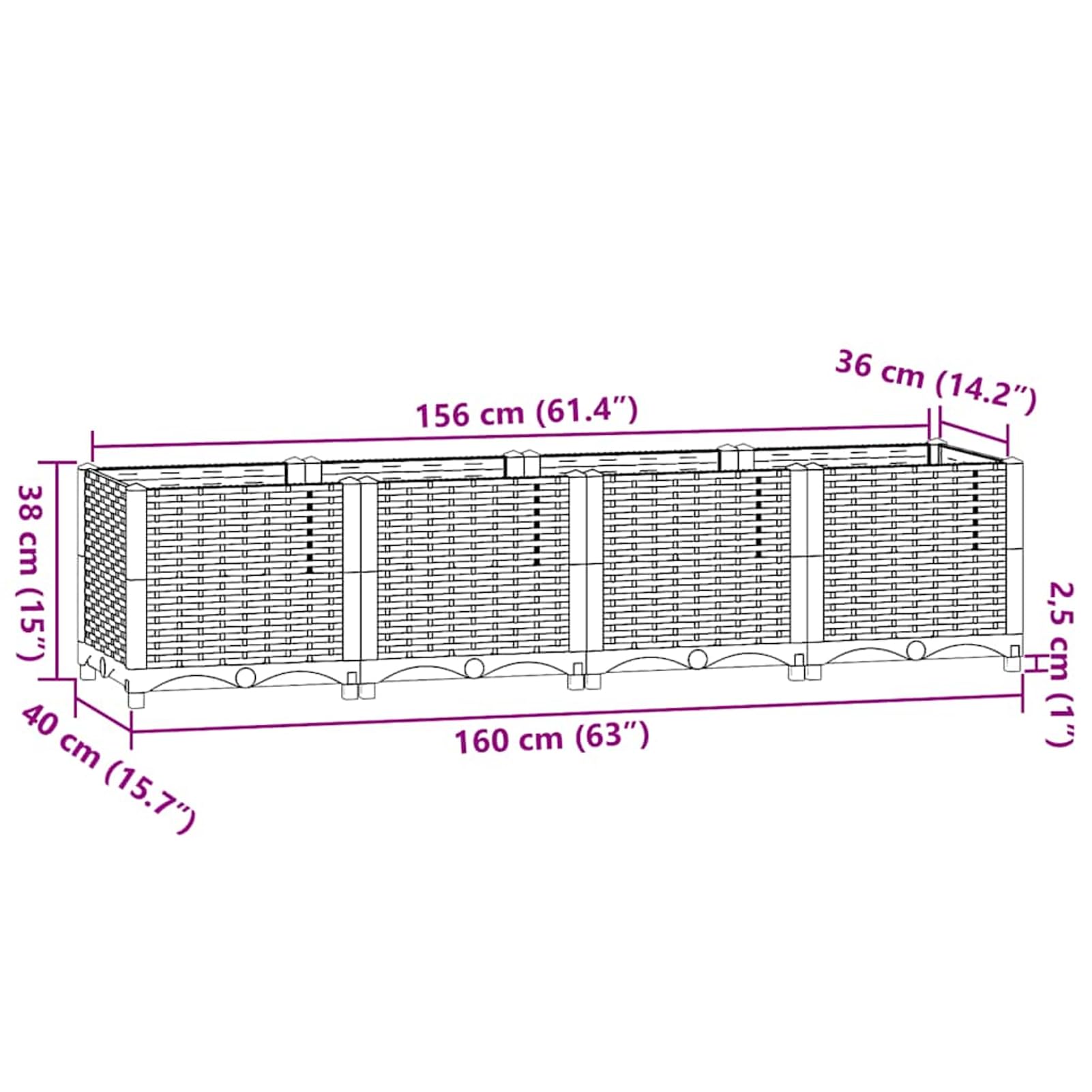 Homgoday Aiuola Rialzata in Polipropilene, 160x40x38 cm, Blu-Grigio, Perfetta per Giardino, Balcone o Terrazza