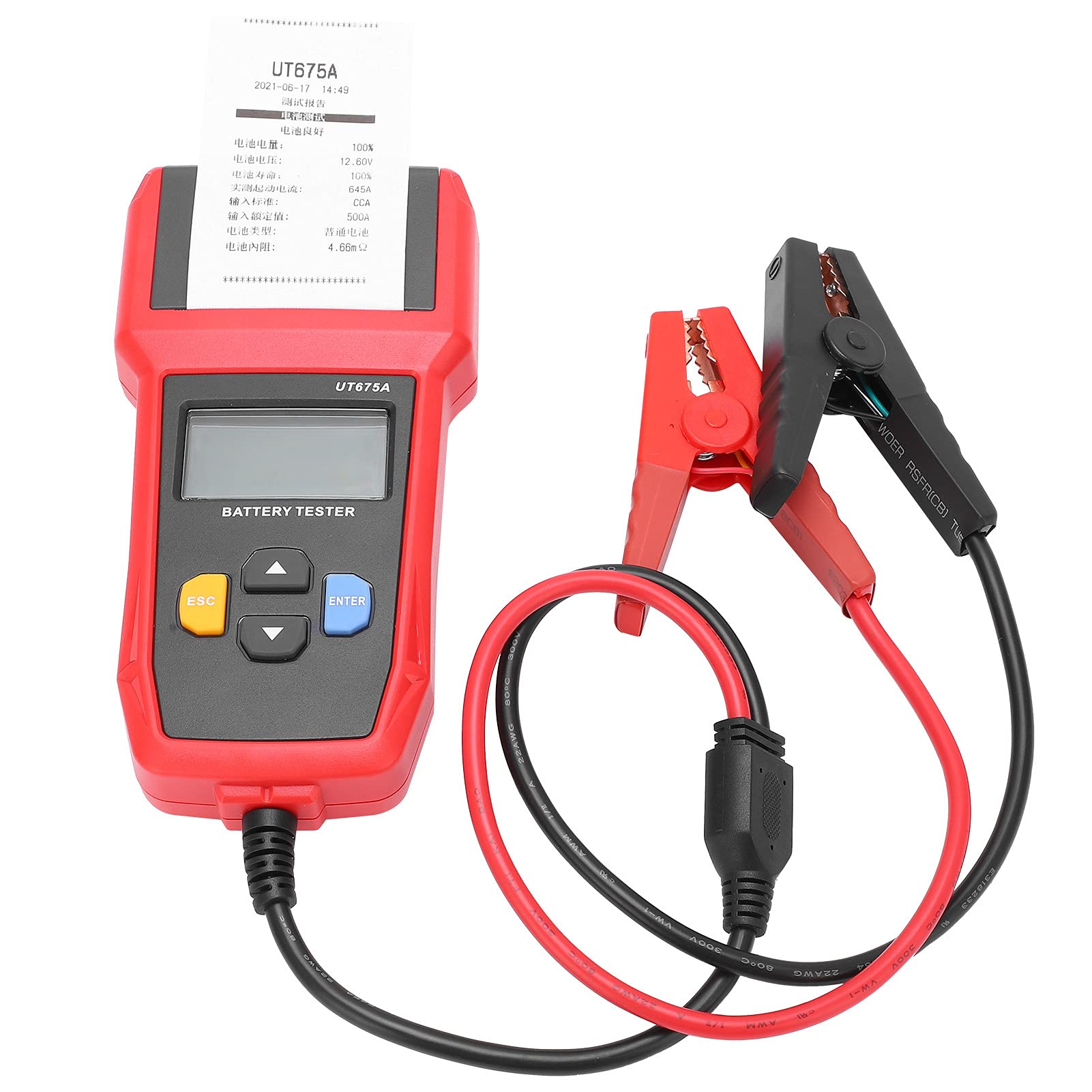 Cocoarm Tester Akumulatora Samochodowego Cyfrowy Wskaźnik Akumulatora z funkcją Testowania Przewodności ABS i funkcją Drukowania Tester 12 V do Samochodów Motocykle Garaże i Codzienna Konserwacja