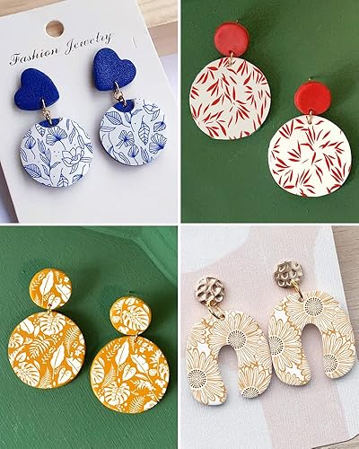 Miniatura 6 de KEOKER Plantillas de pantalla de seda floral para arcilla polimérica, 10 piezas de pantalla de seda para decoración de joyas y aretes de arcilla,