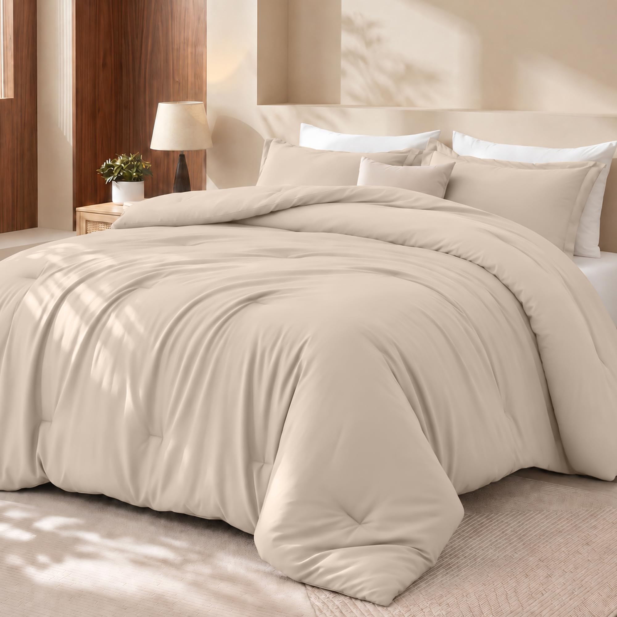 Utopia Bedding Queen Comforter Set Beige, Comforters Queen Size 3 Pieces Bedding Comforters Sets, Down Alternative Soft Bed Set, 1 Comforter (88 x 88 inches) 2 Pillow Shams (20 x 26 inches)